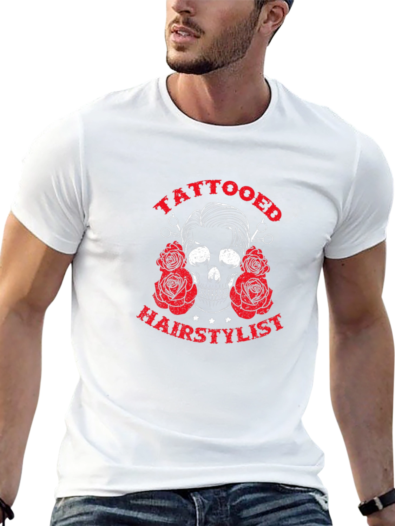 Tattooed Hairstylist Skull Graphic Black T-Shirt