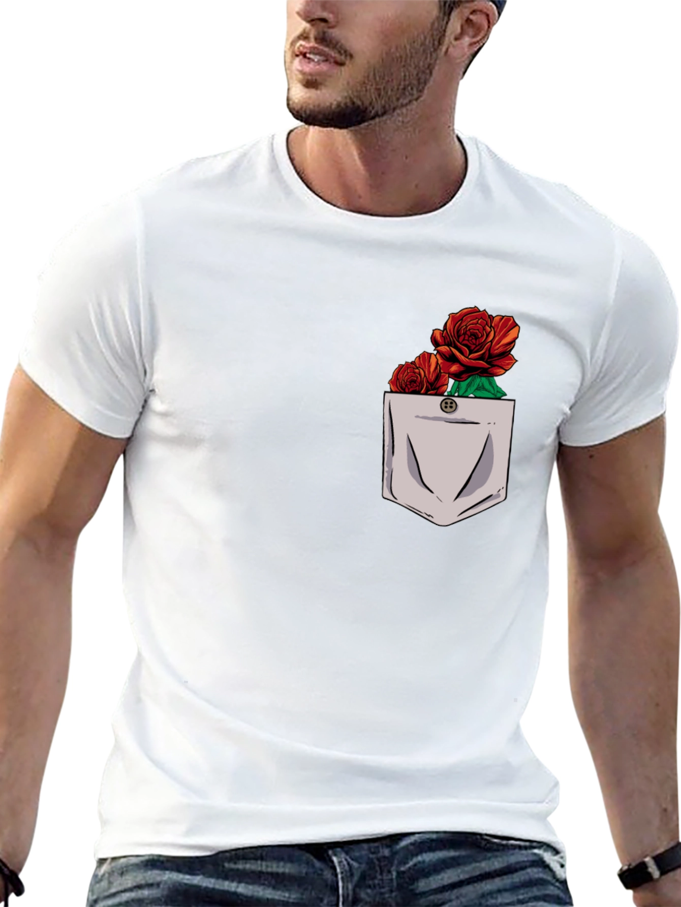 Rose Pocket Graphic Mens T-Shirt