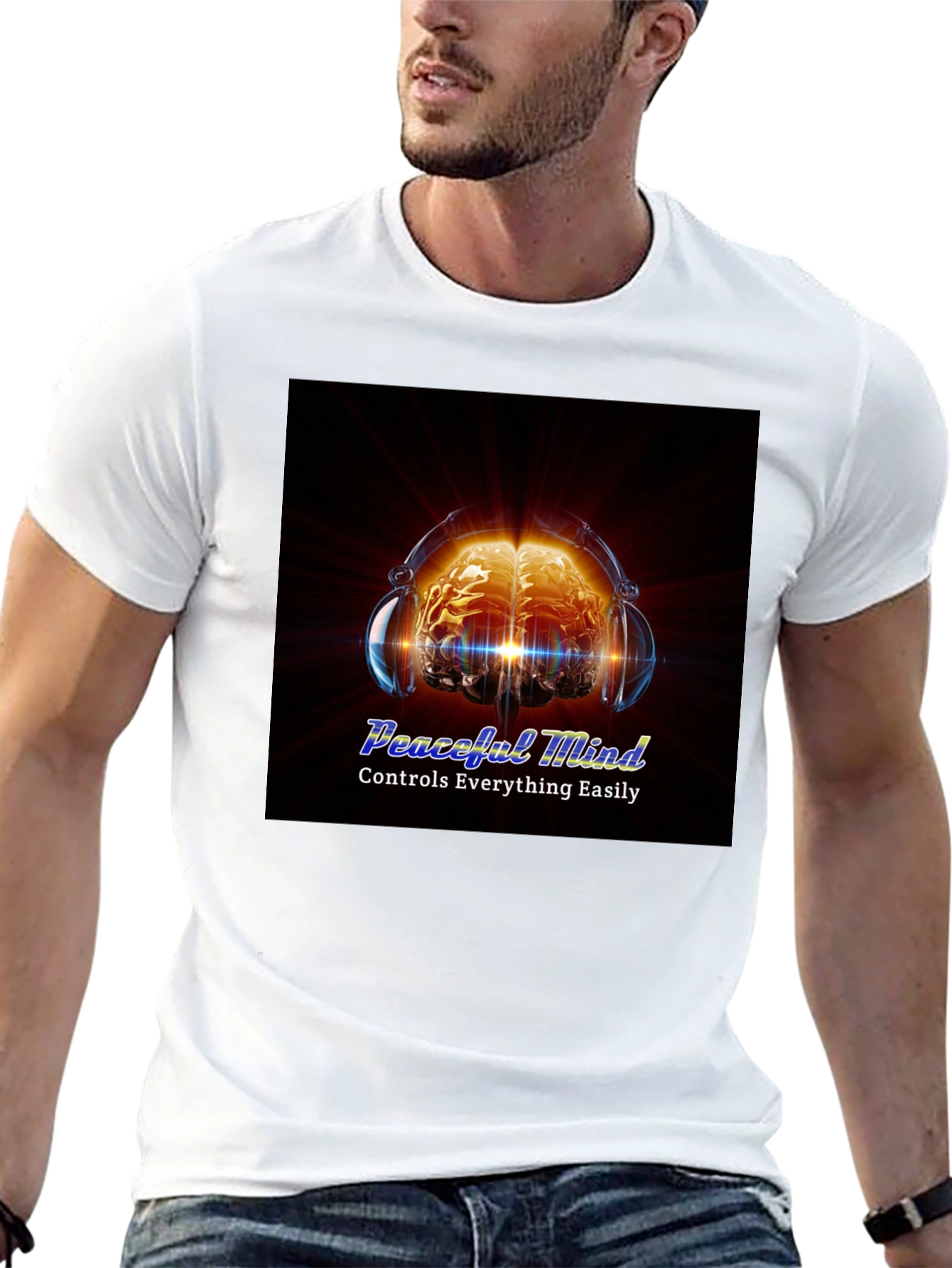 Peaceful Mind Graphic Tee - Brain & Headphones Design