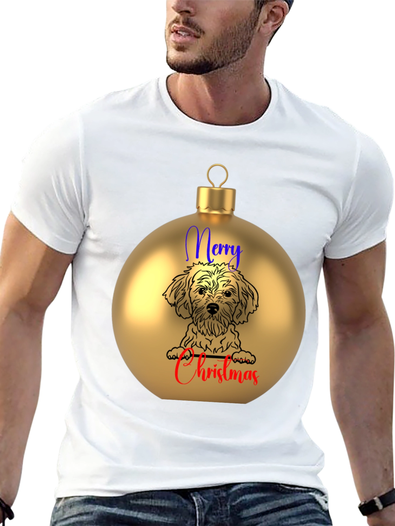 Merry Christmas Dog Ornament T-Shirt – Festive Dog Lover Tee