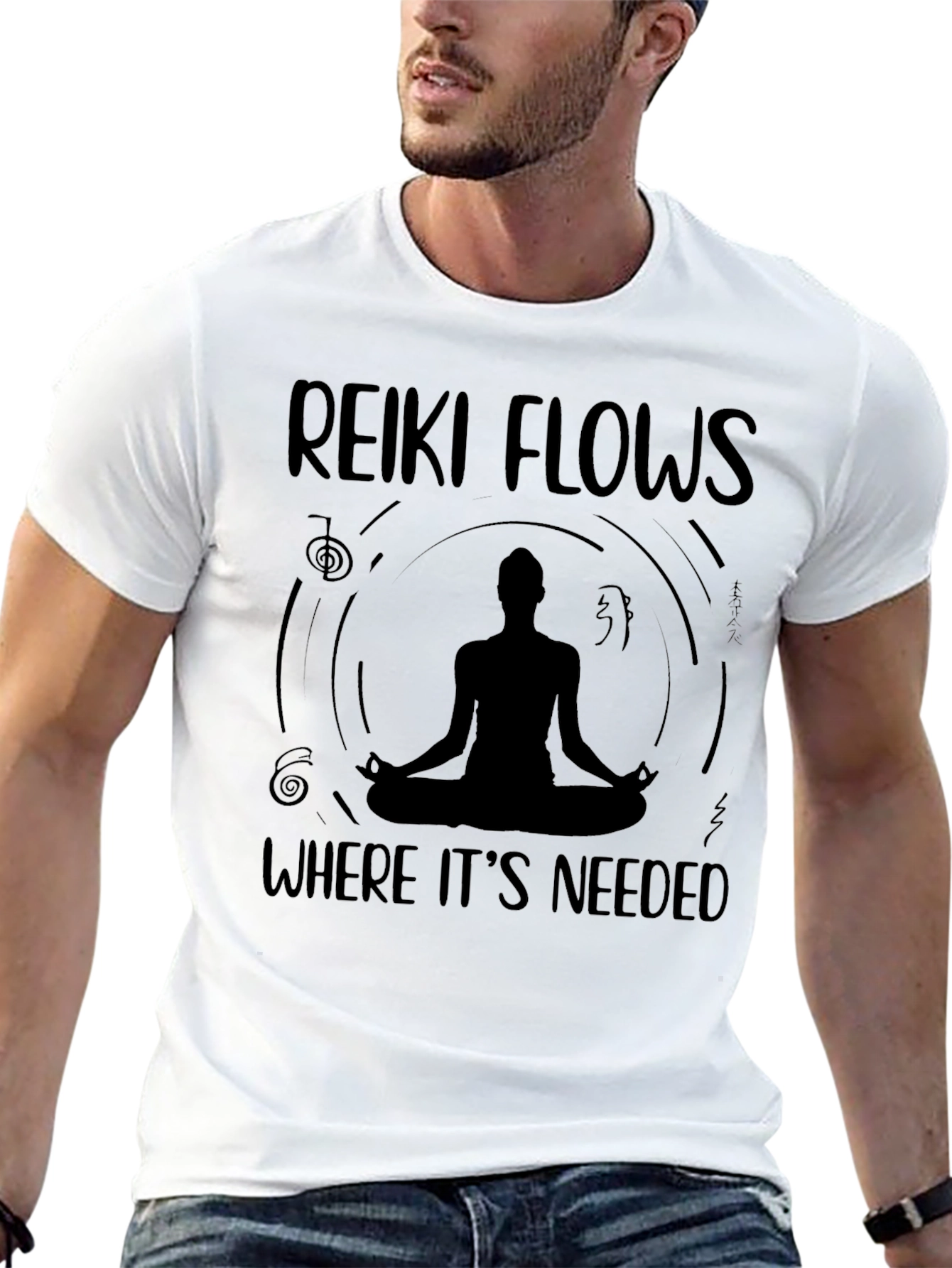 Reiki Flows Where Its Needed Black T-Shirt