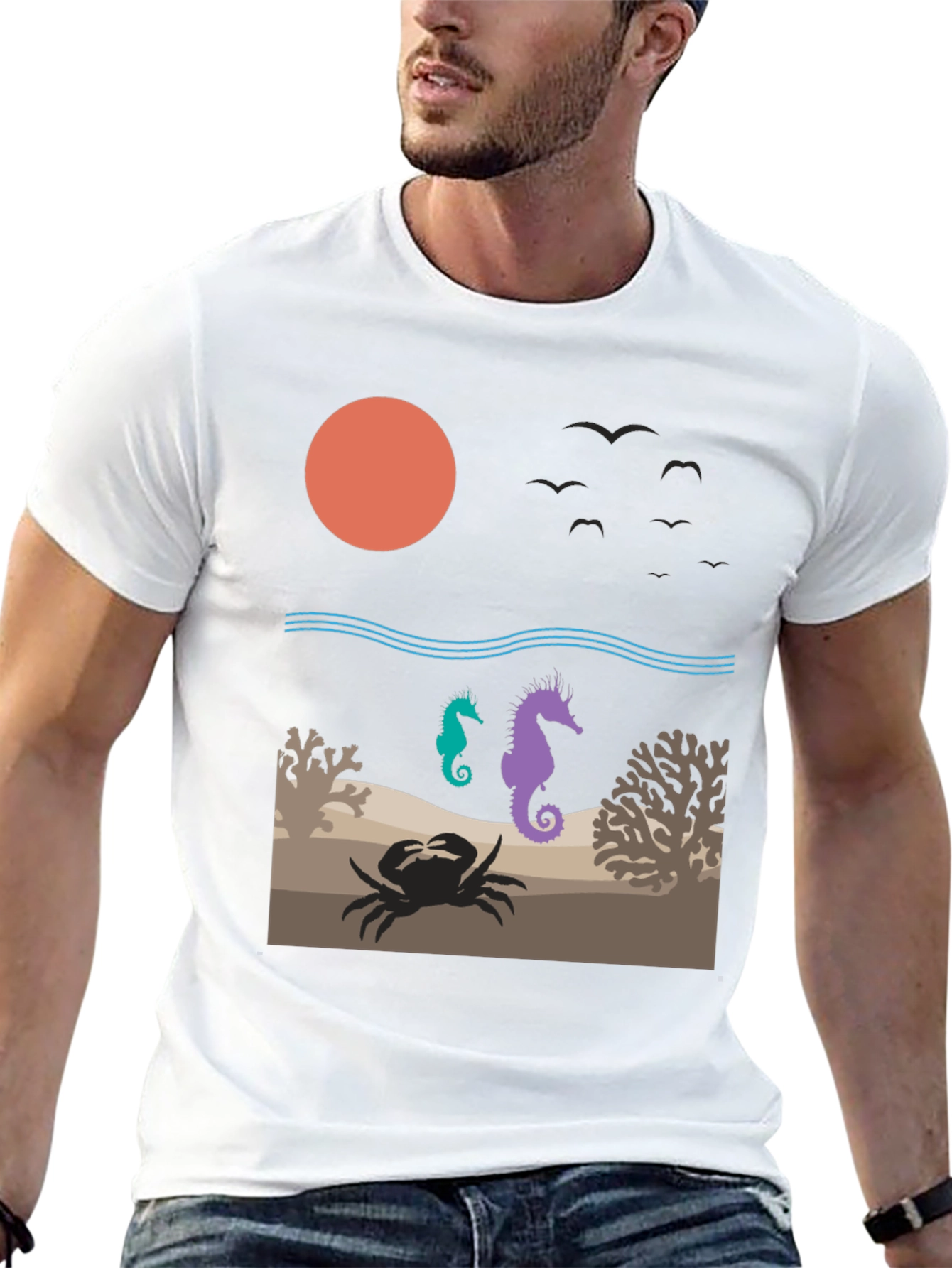 Ocean Scene Graphic Tee: Sea Life Design