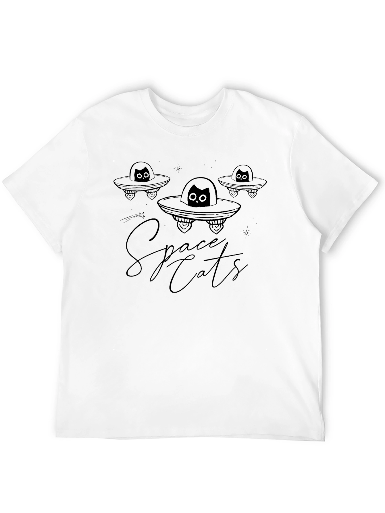 Space Cats Black Graphic T-Shirt
