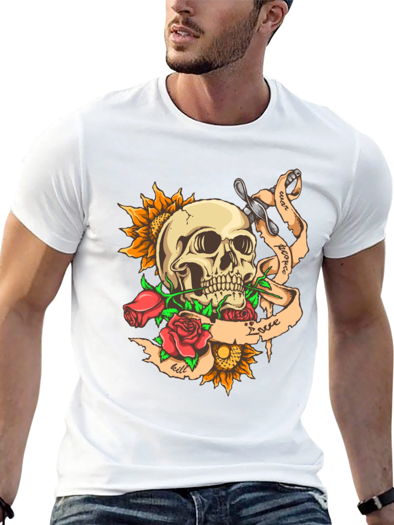 Skull & Roses Graphic Tee - Edgy Style