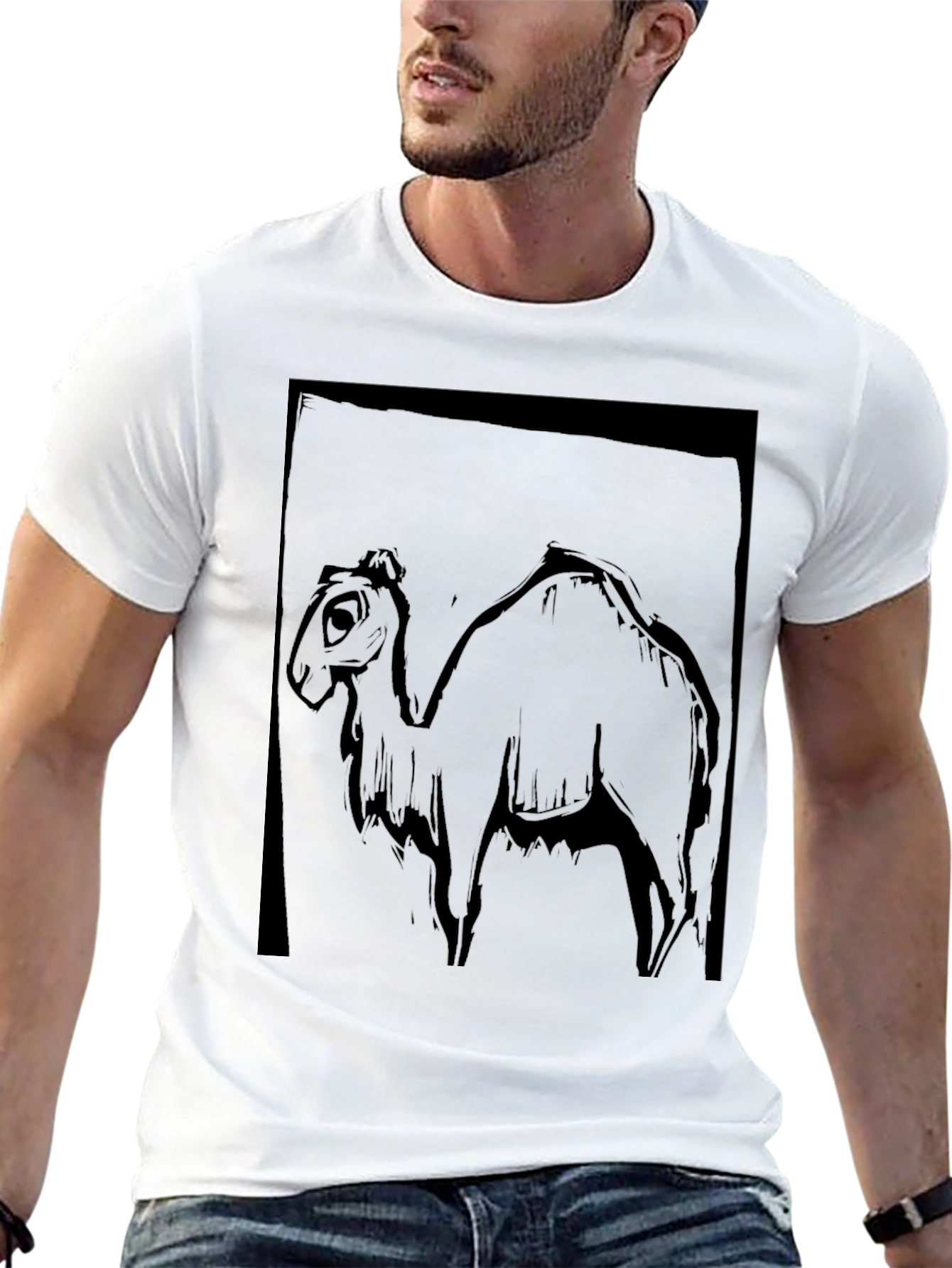 Camel Graphic Print Black T-Shirt