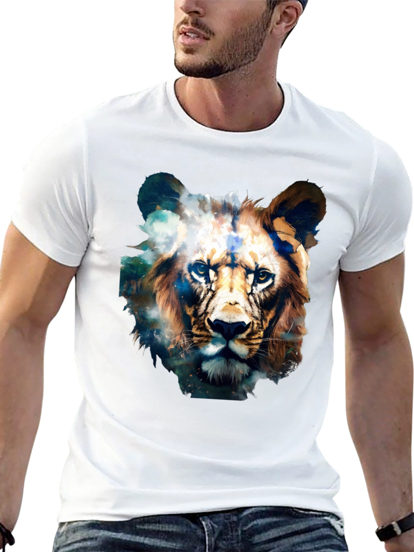 Lion Face Graphic Black T-Shirt