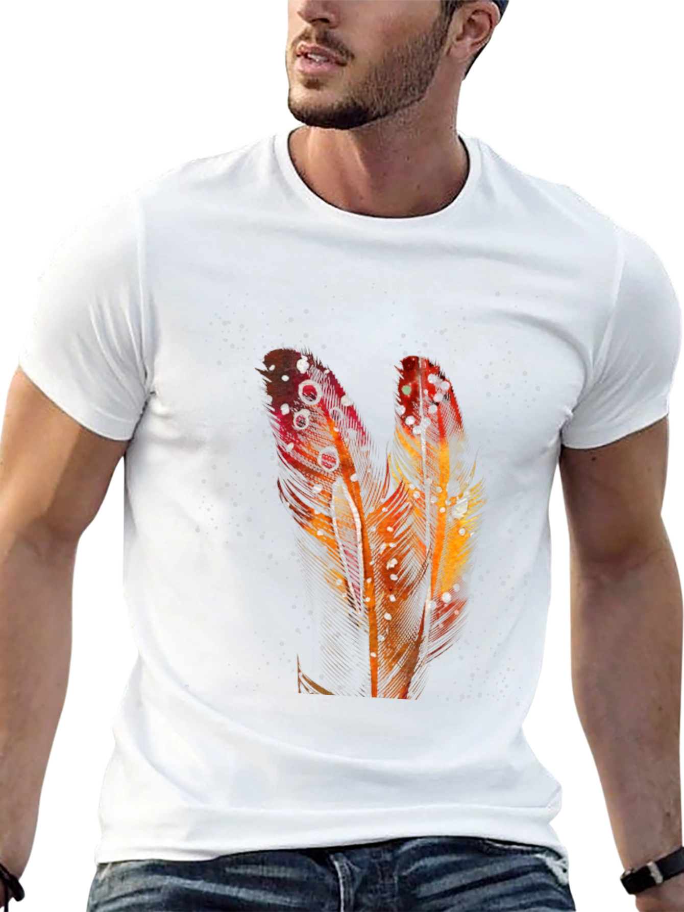 Feather Graphic Print Black T-Shirt