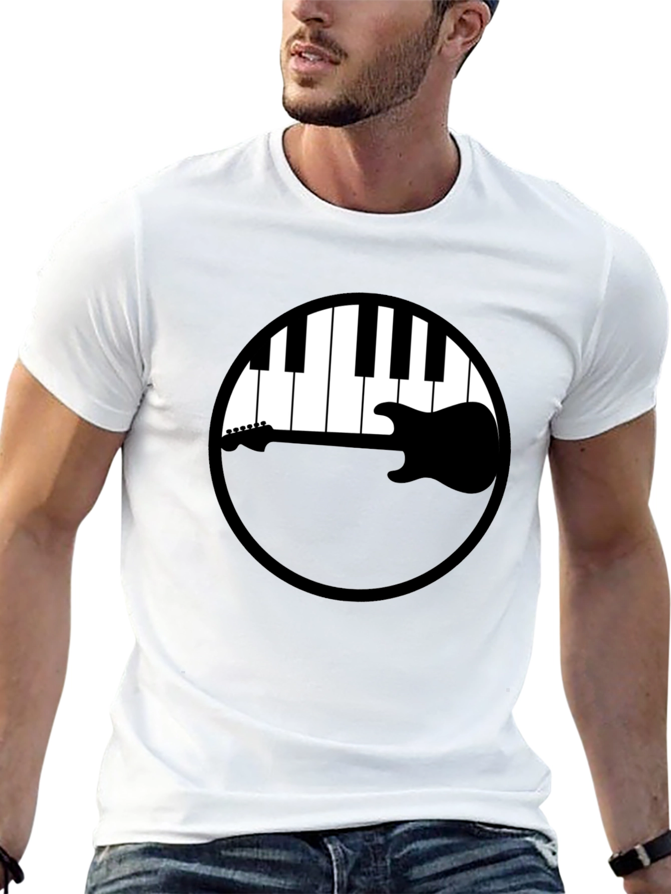 Music Lovers Tee: Piano Keys & Guitar
