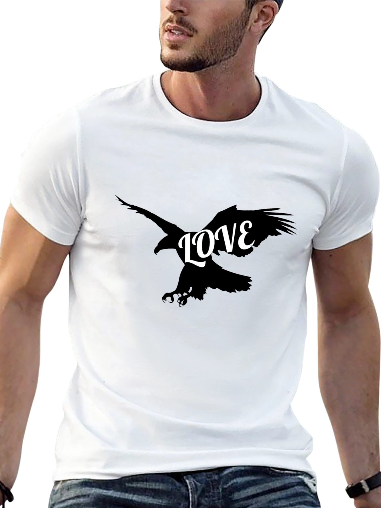 Mens Black Graphic T-Shirt - Eagle LOVE Design
