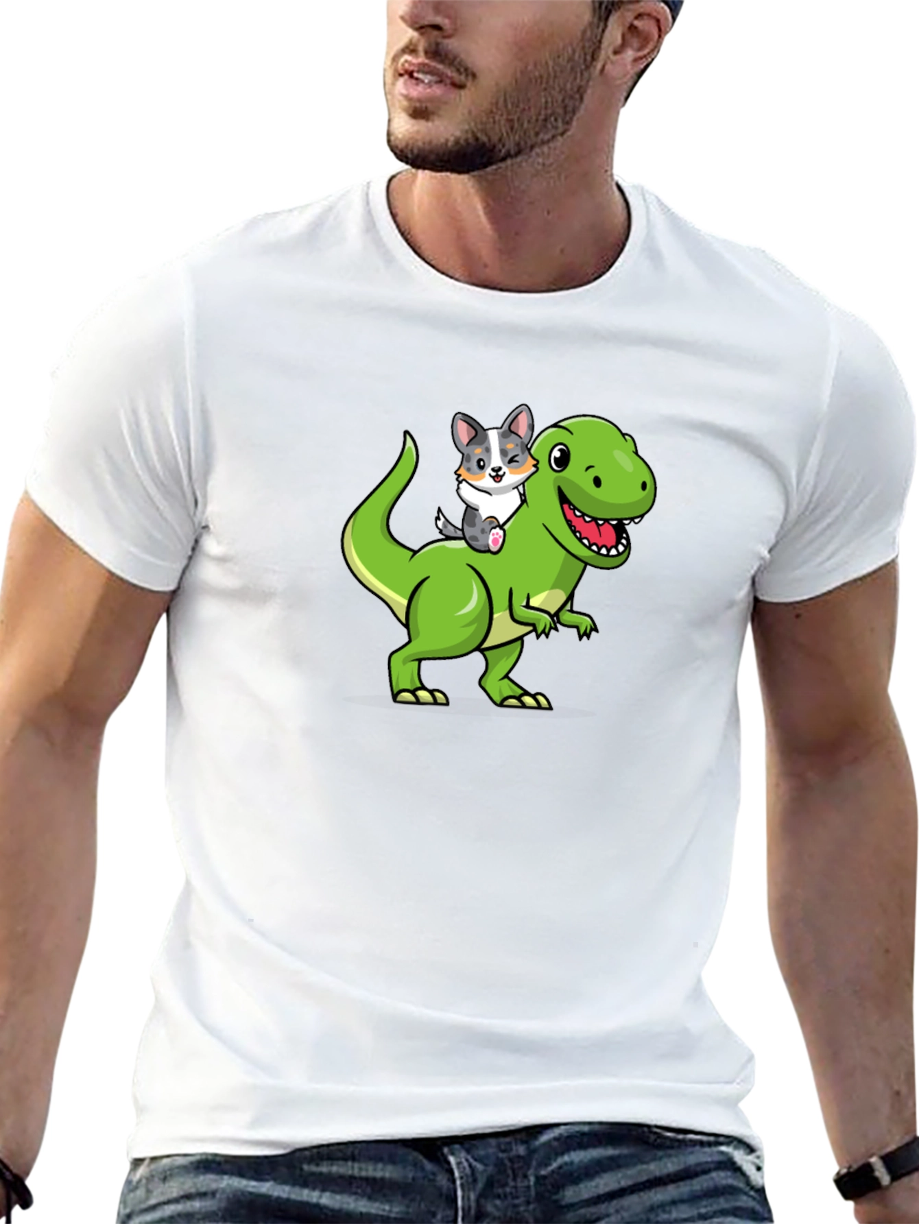 Dino Rider Dog T-Shirt – Funny Cartoon Dog Tee