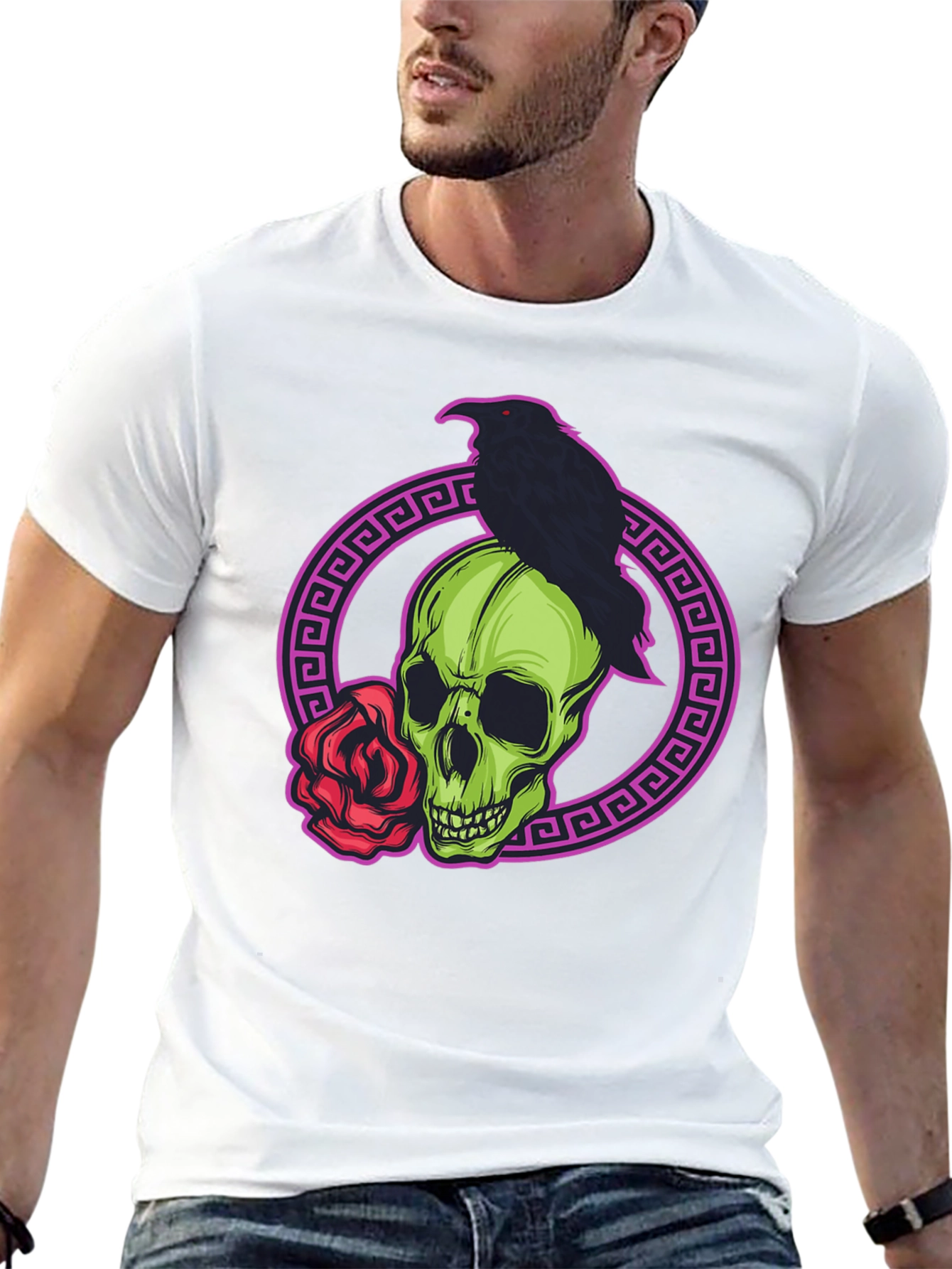Skull Raven Rose Graphic T-Shirt