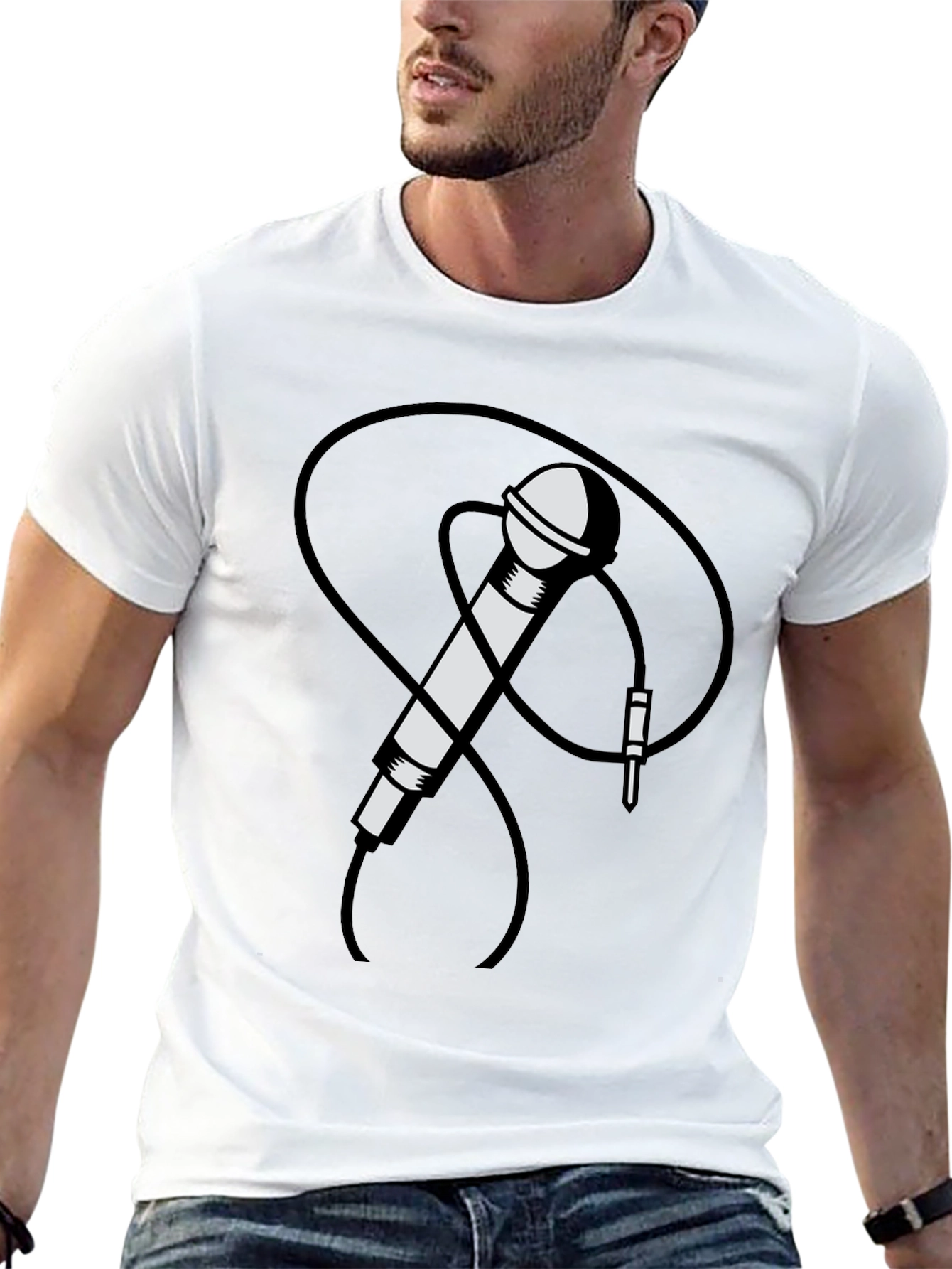 Retro Microphone Graphic Tee - Black