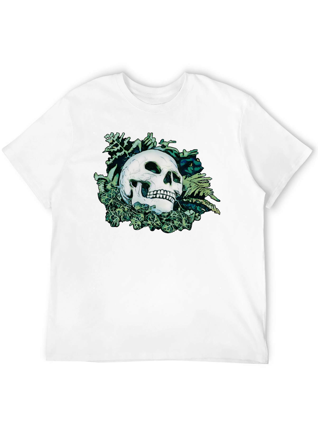 Skull and Botanical Print Black T-Shirt