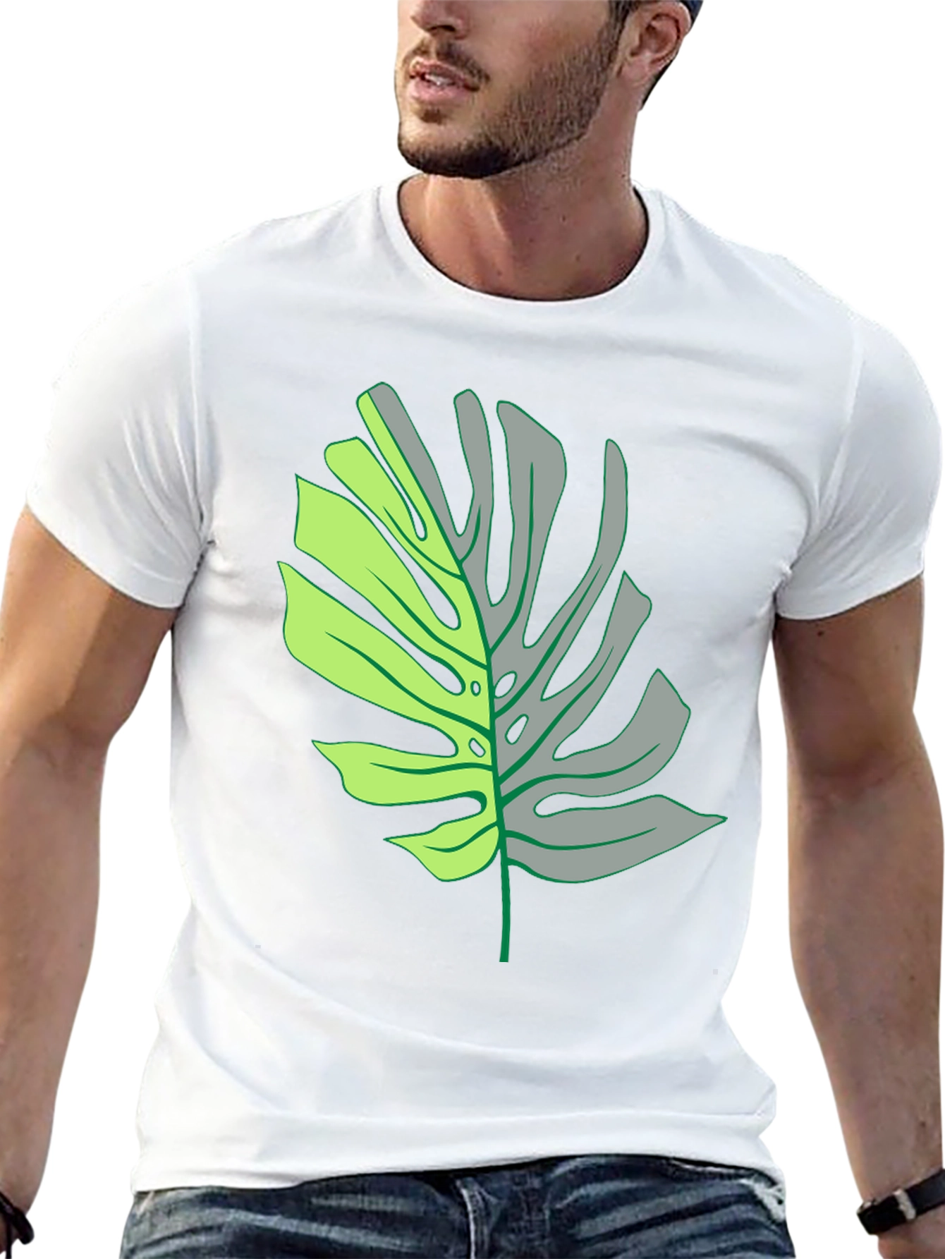 Monstera Leaf Graphic Tee - Black Casual T-Shirt