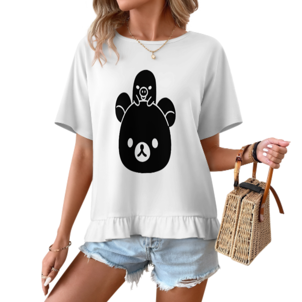 Cute Bear & Chick Kawaii Graphic Tee – Adorable Animal Lover Shirt for Women and Girls(z1004)