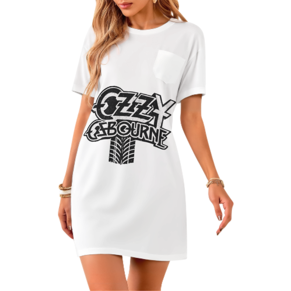 Ozzy-Inspired Vintage Rock Graphic T-Shirt Dress – Retro Heavy Metal Style(z1025)