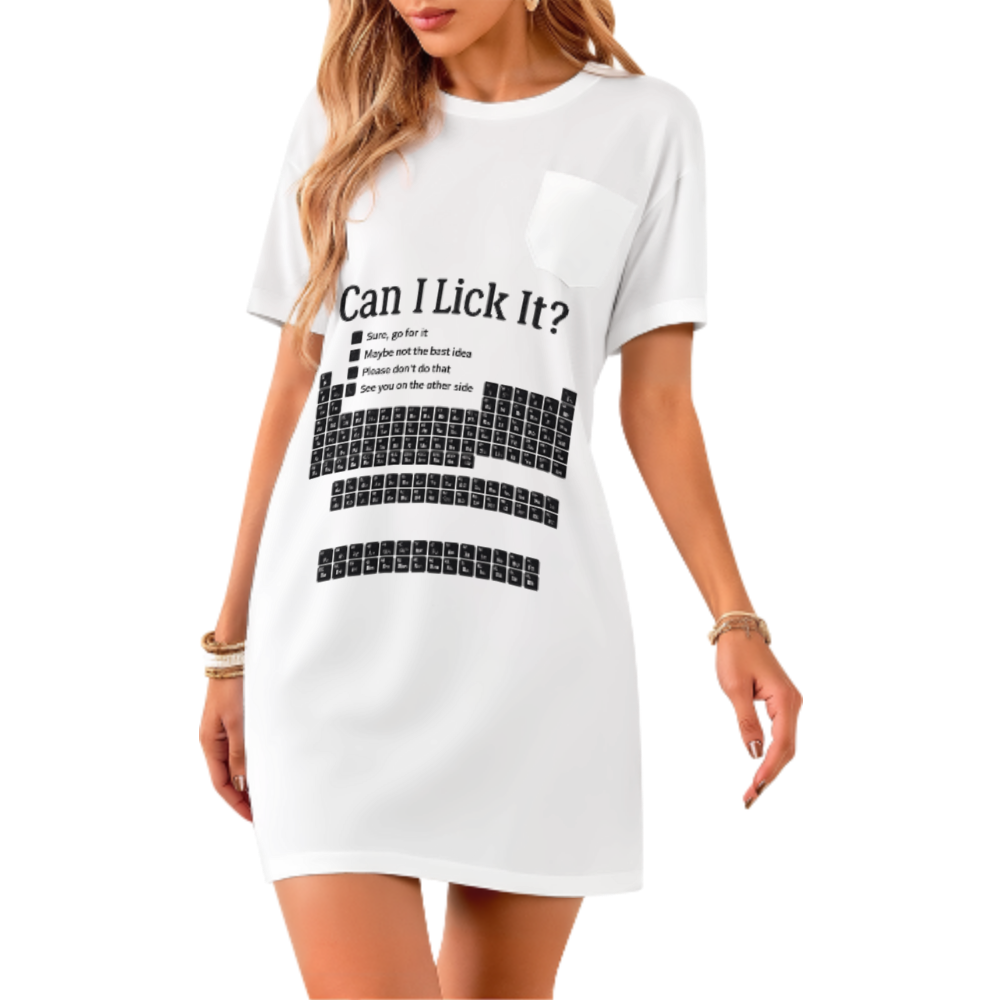 Can I Lick It? Funny Science Nerd Periodic Table Graphic T-Shirt Dress(z1023)