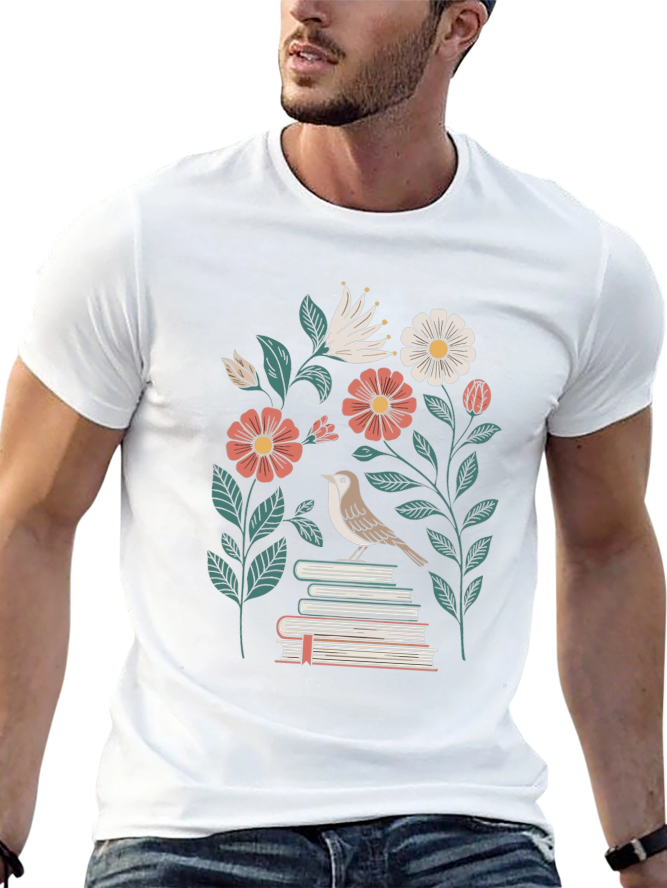 Floral Bird on Books Graphic Tee