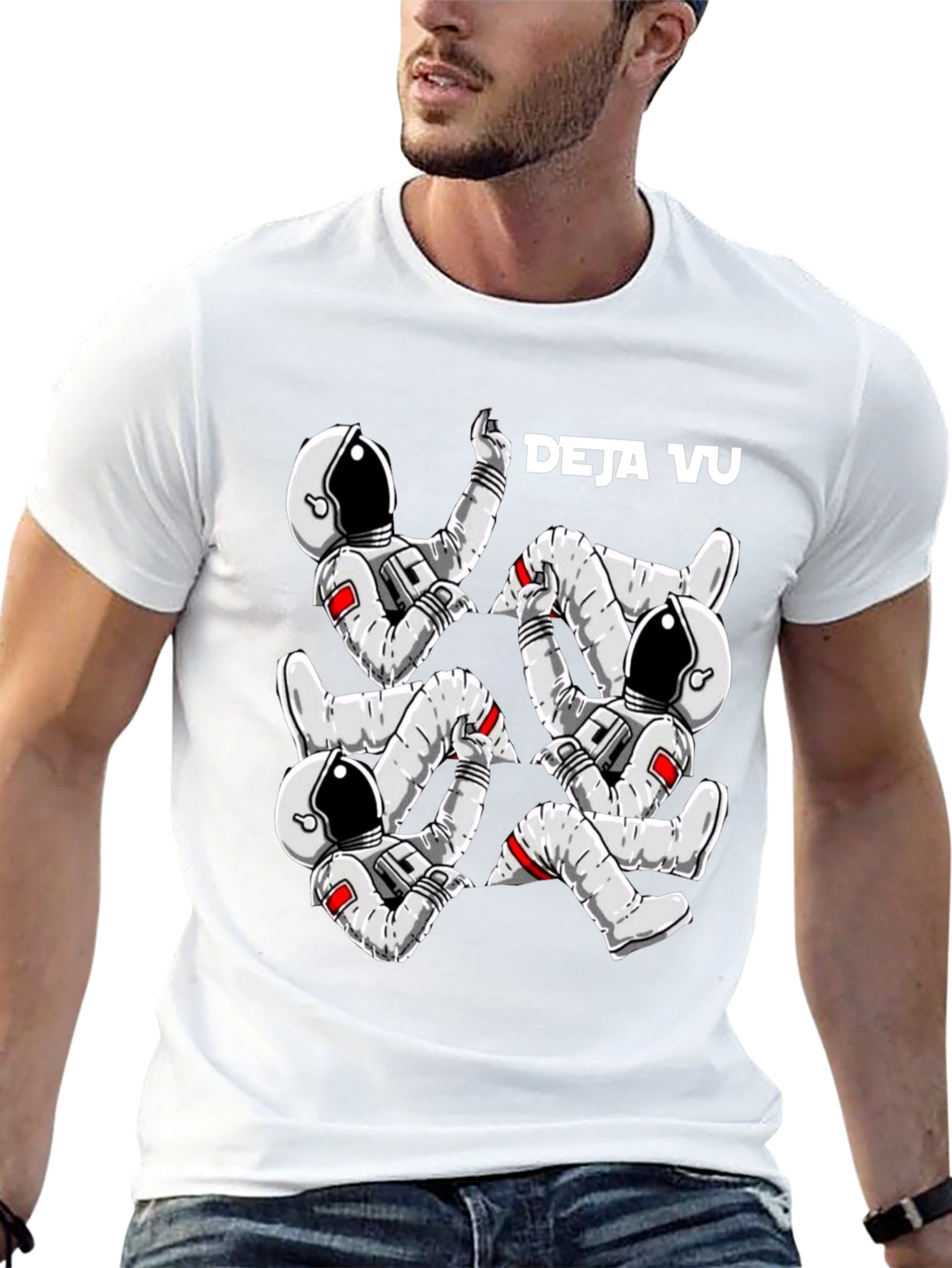 Deja Vu Astronauts Graphic T-Shirt - Trendy Space Design