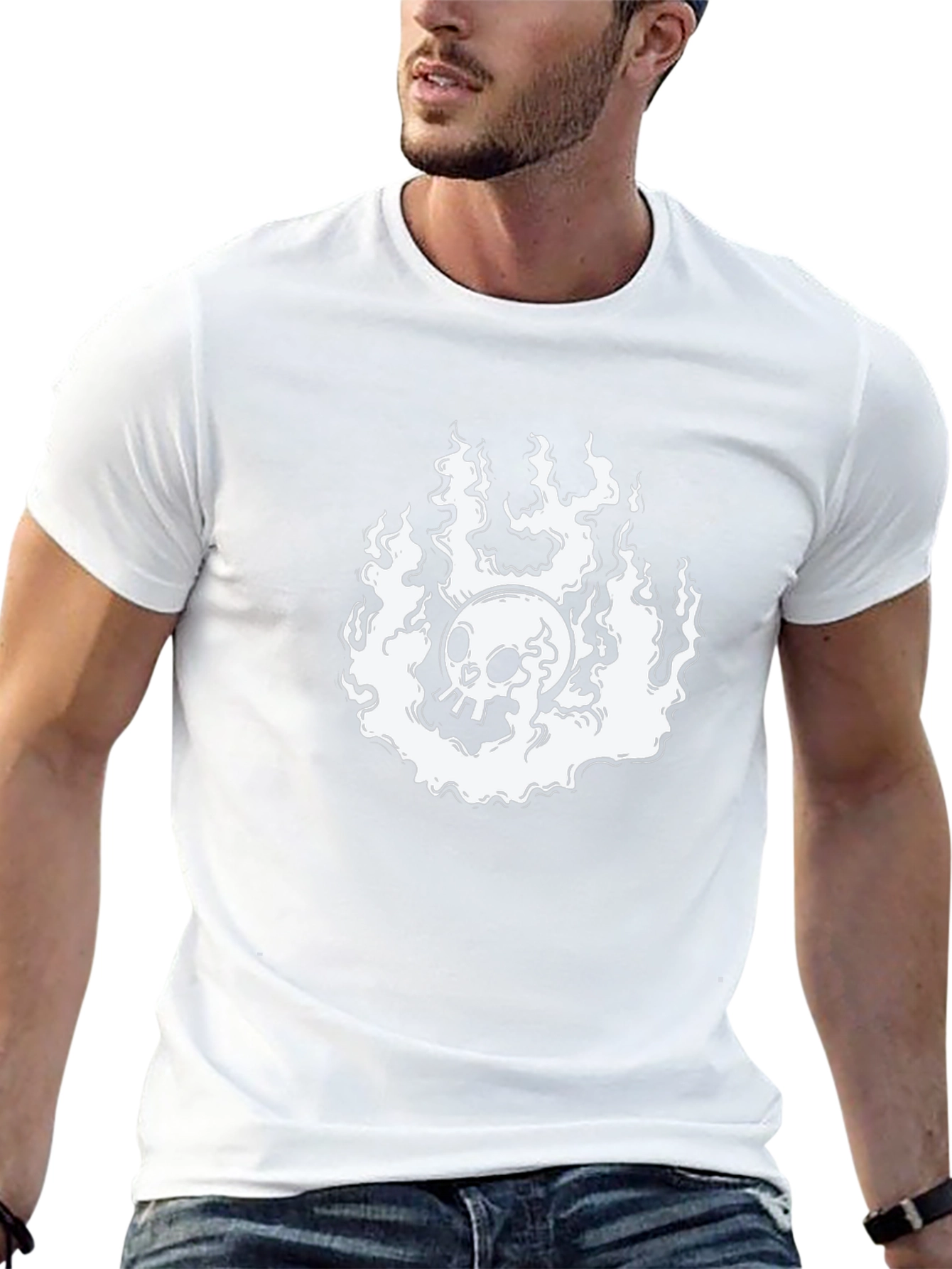 Skull in Flames Black Graphic Tee