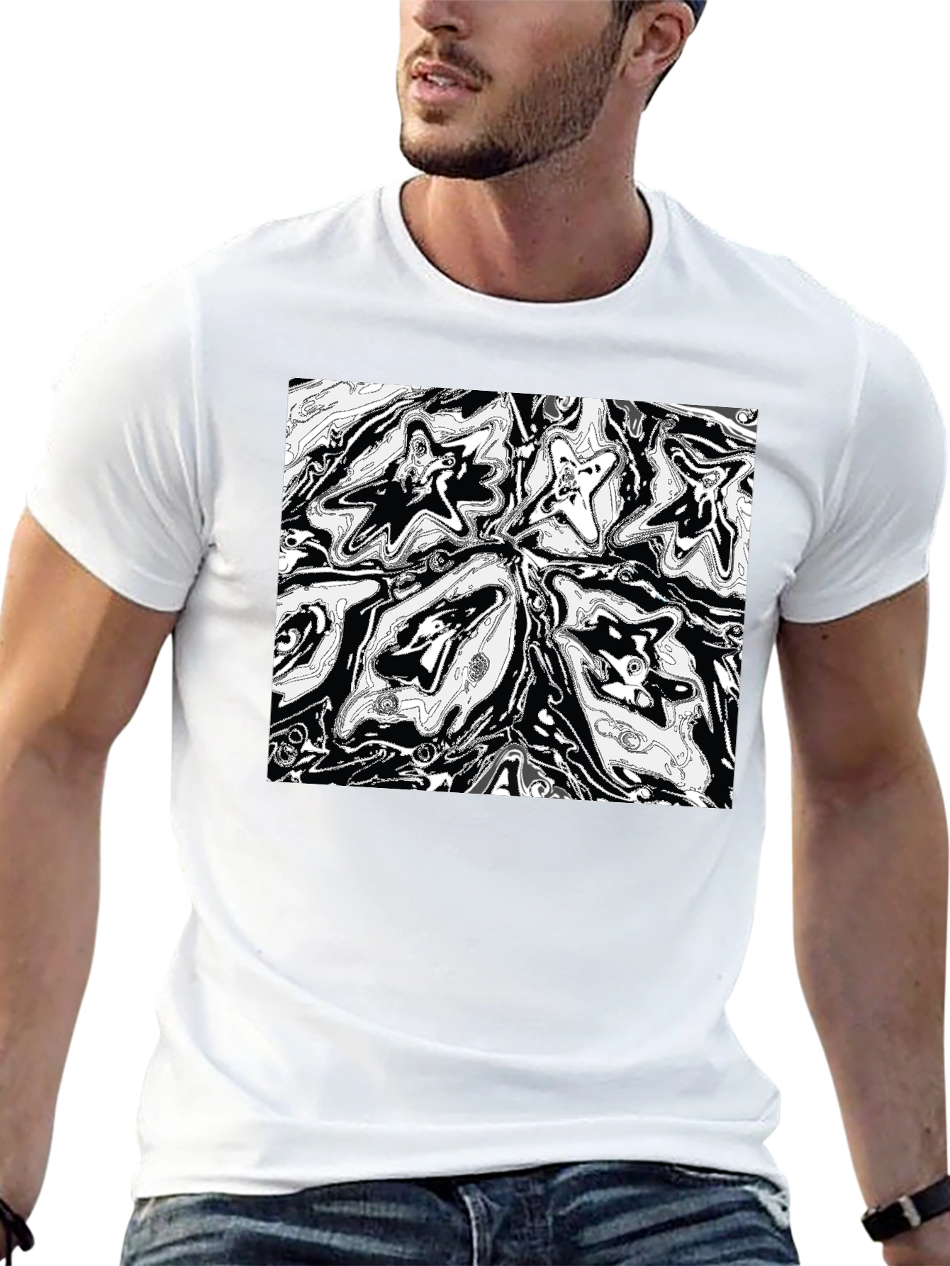 Abstract Starburst Graphic Print Black T-Shirt