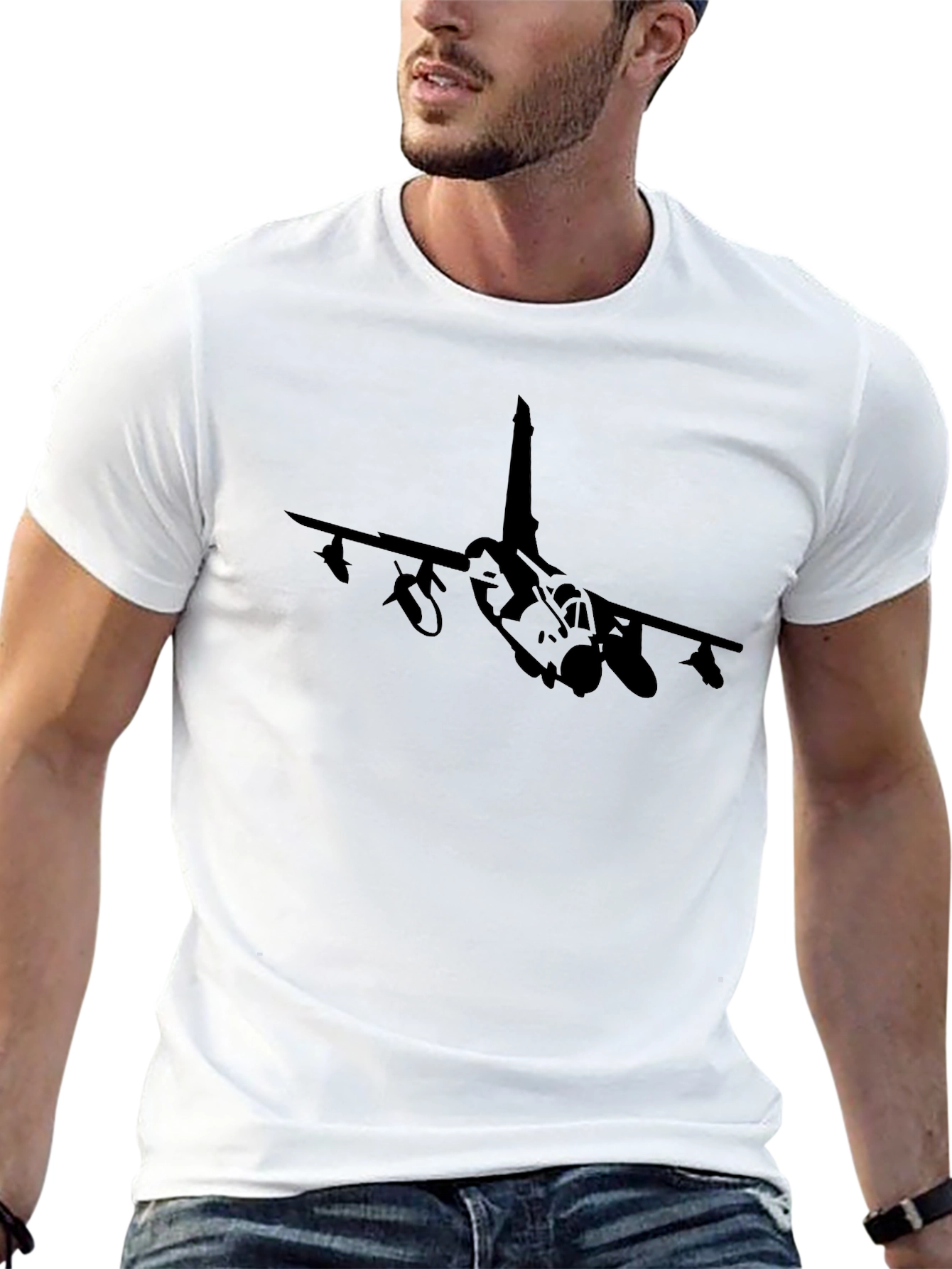 Jet Fighter Graphic Tee - Black Stylish Mens Fit
