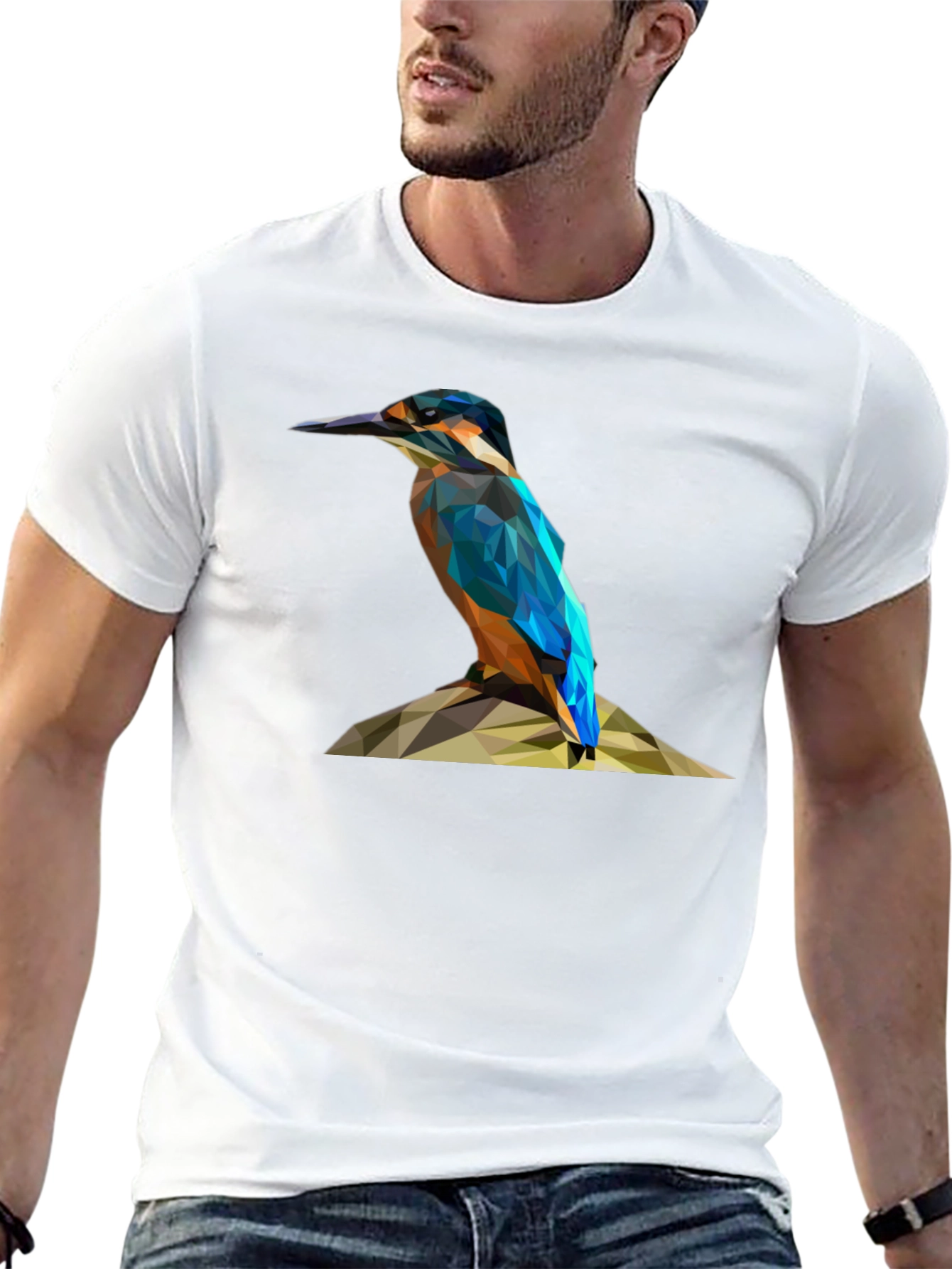 Geometric Kingfisher Bird Graphic T-Shirt