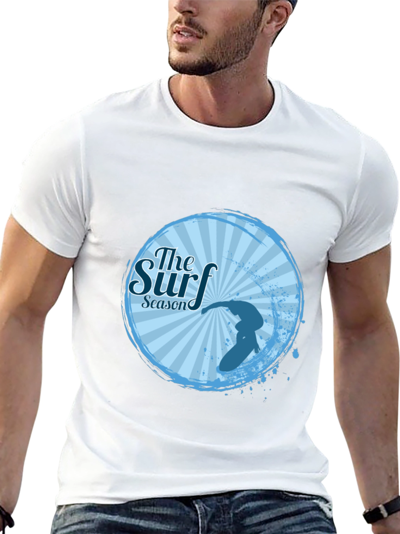 Surf Season Black T-Shirt Surfer Design