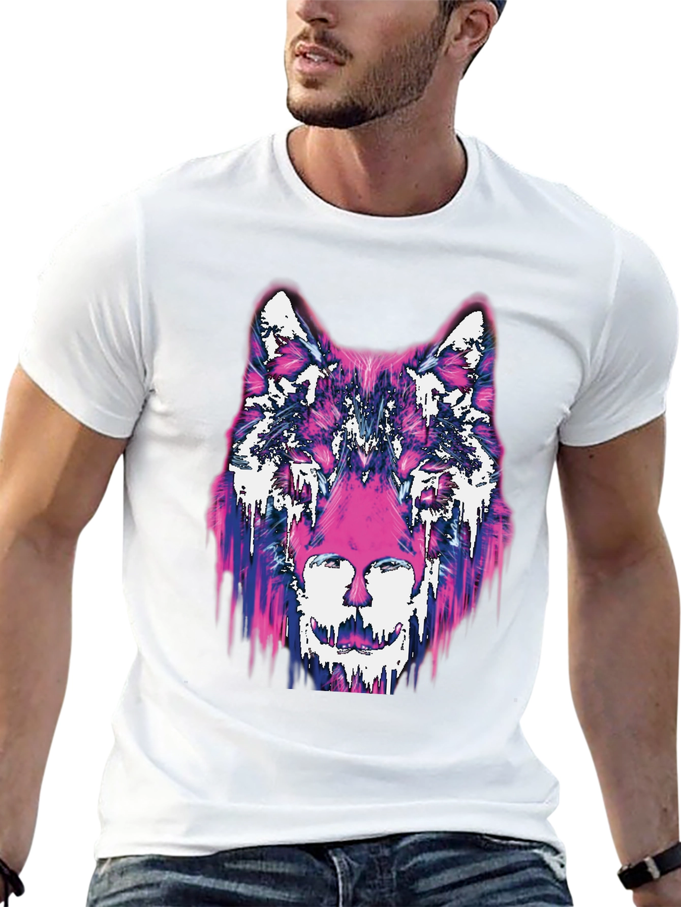 Abstract Wolf Graphic Black T-Shirt