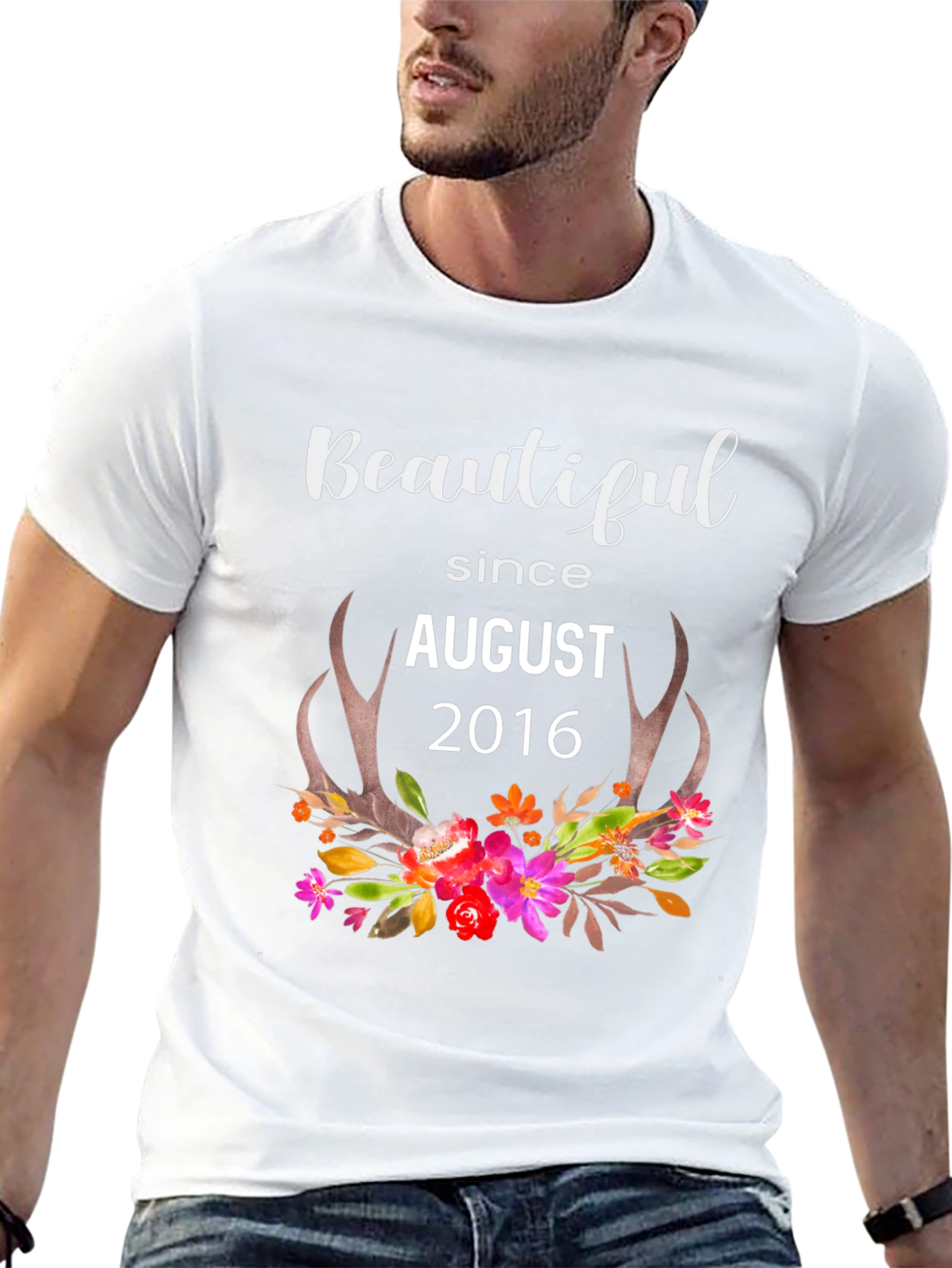 Beautiful Since August 2016 Floral Antler T-Shirt