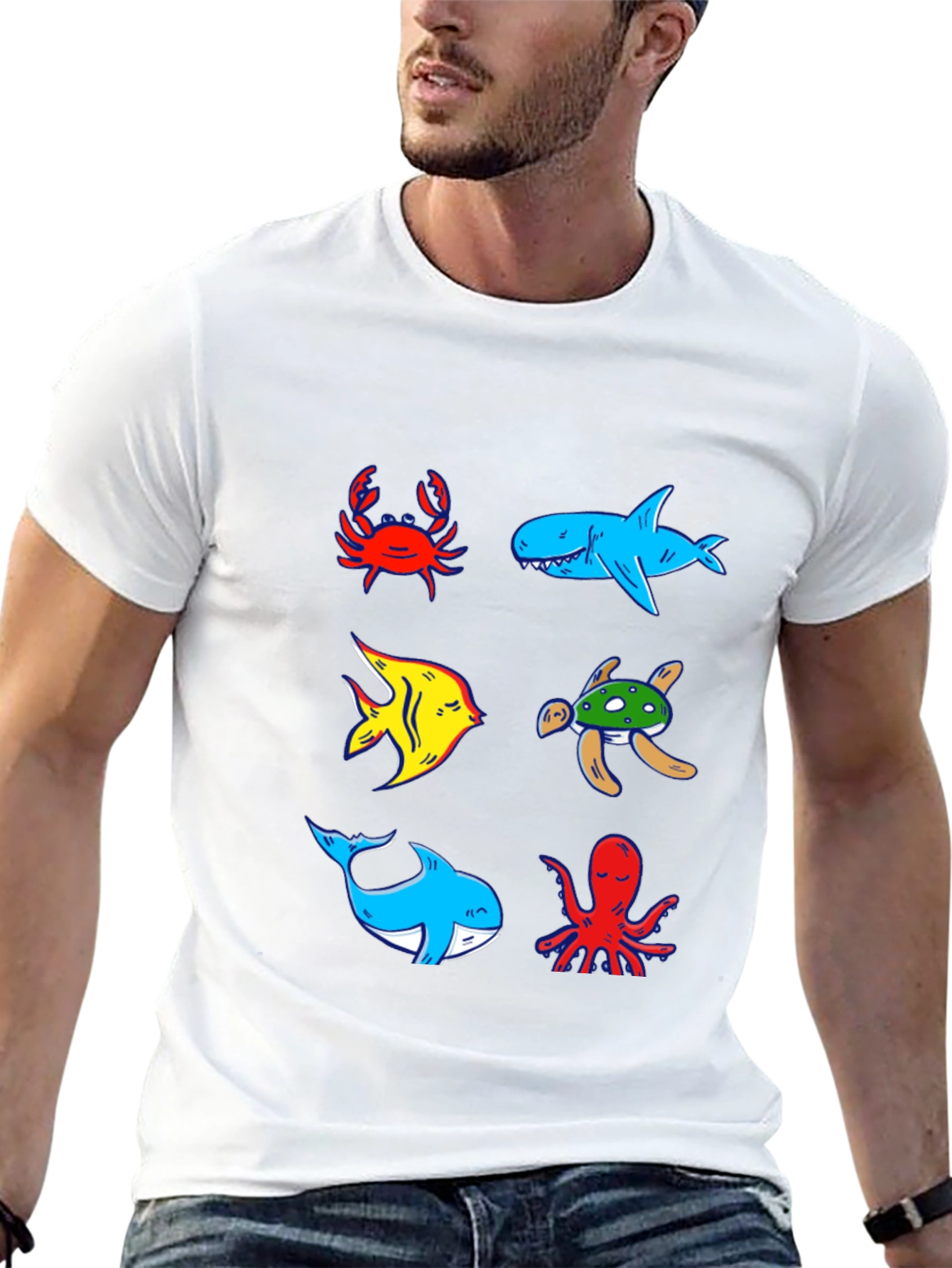 Ocean Animal Graphic Tee - Black Cotton T-Shirt