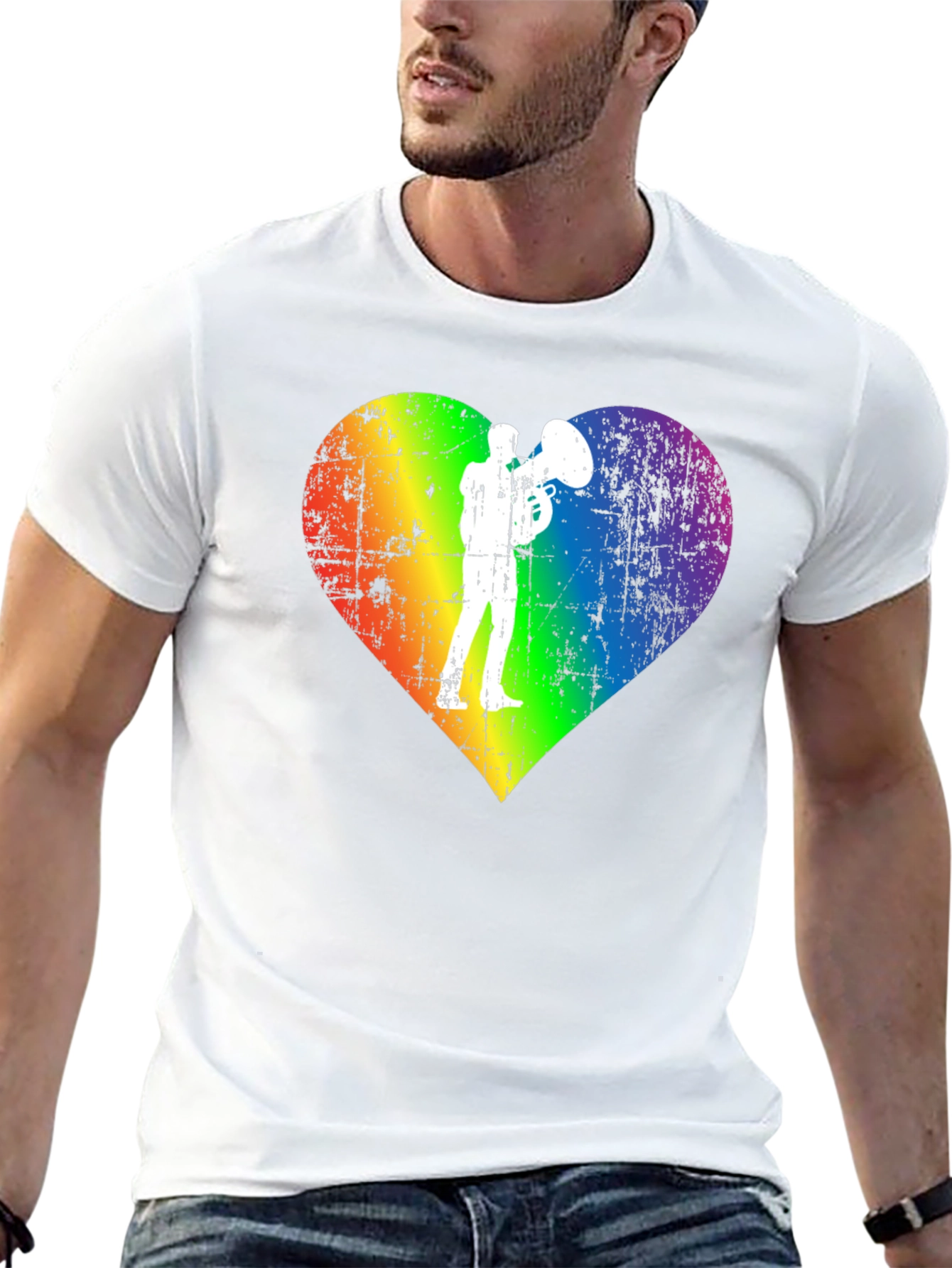 Rainbow Heart Tuba Player Black T-Shirt