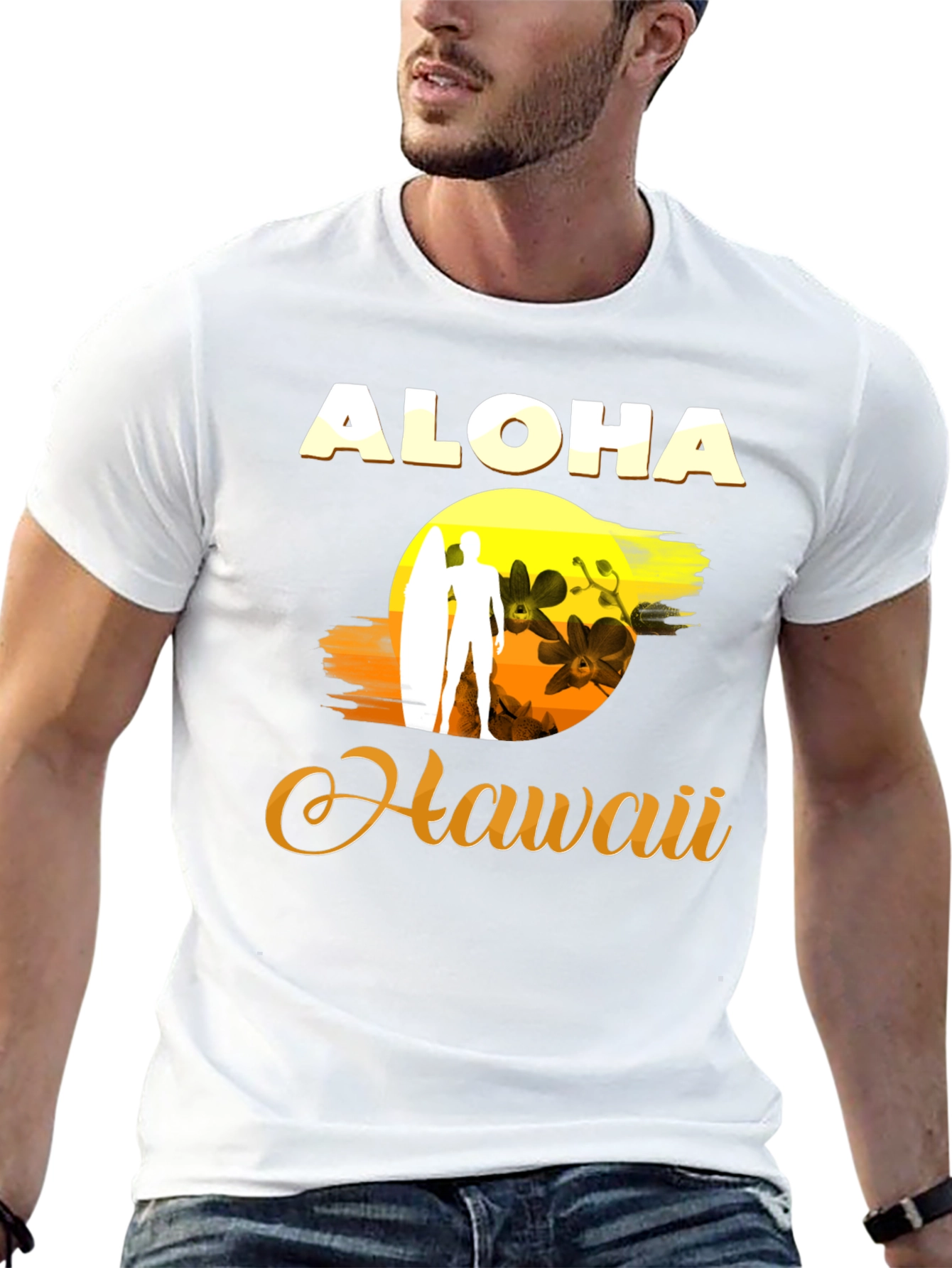 Aloha Hawaii Graphic Tee - Surfer Design