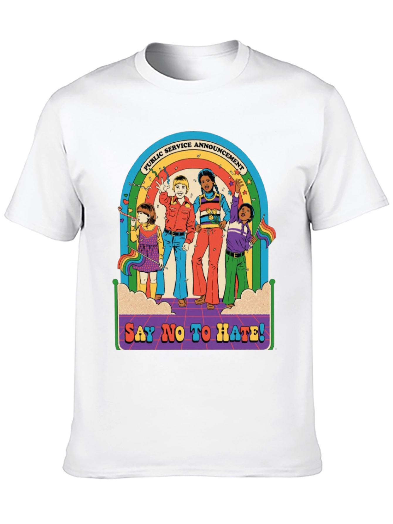 Say No To Hate T-Shirt - Retro Rainbow Design