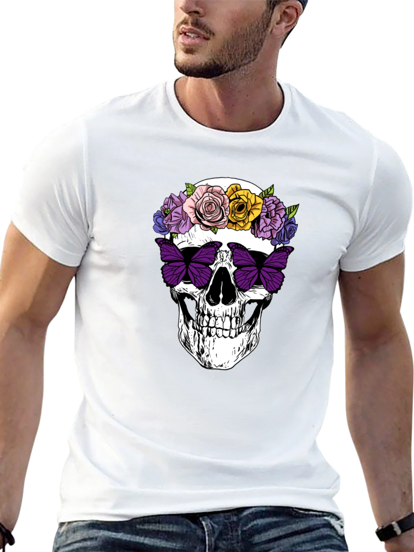 Skull with Flowers & Butterfly T-Shirt