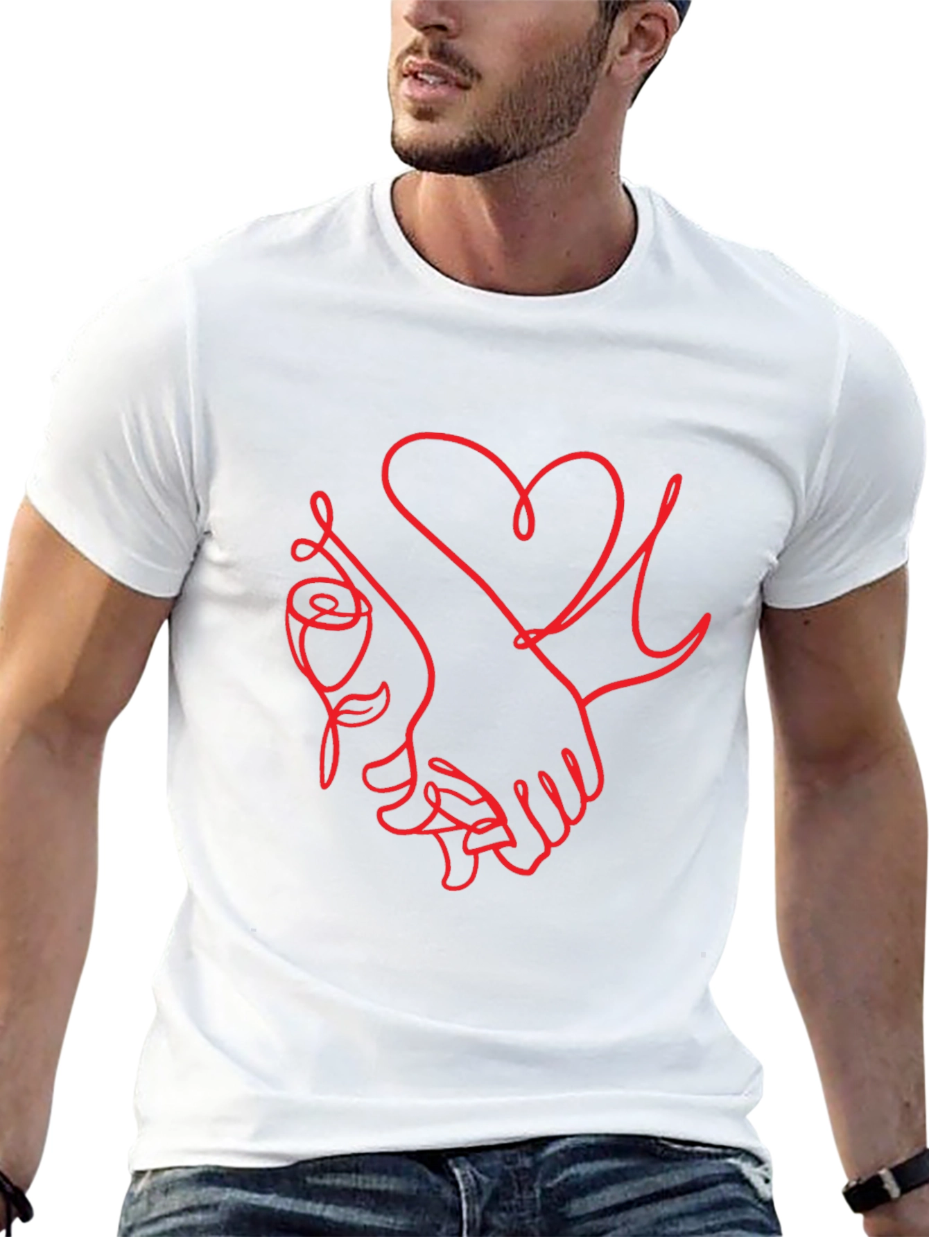 Heart & Rose Line Art Graphic Tee - Black