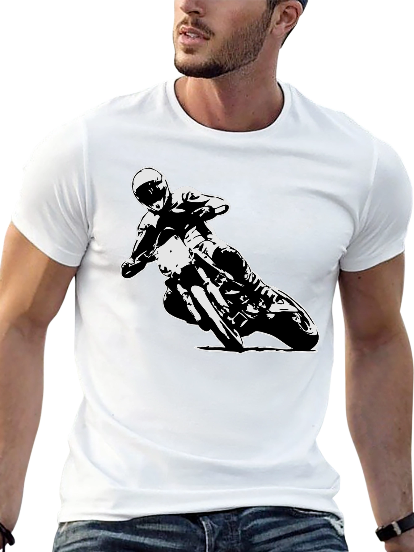 Motorcycle Rider Graphic Tee - Black Cotton T-Shirt