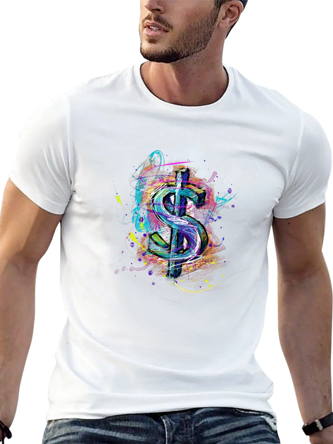 Abstract Dollar Sign Graphic Print Mens Black T-Shirt