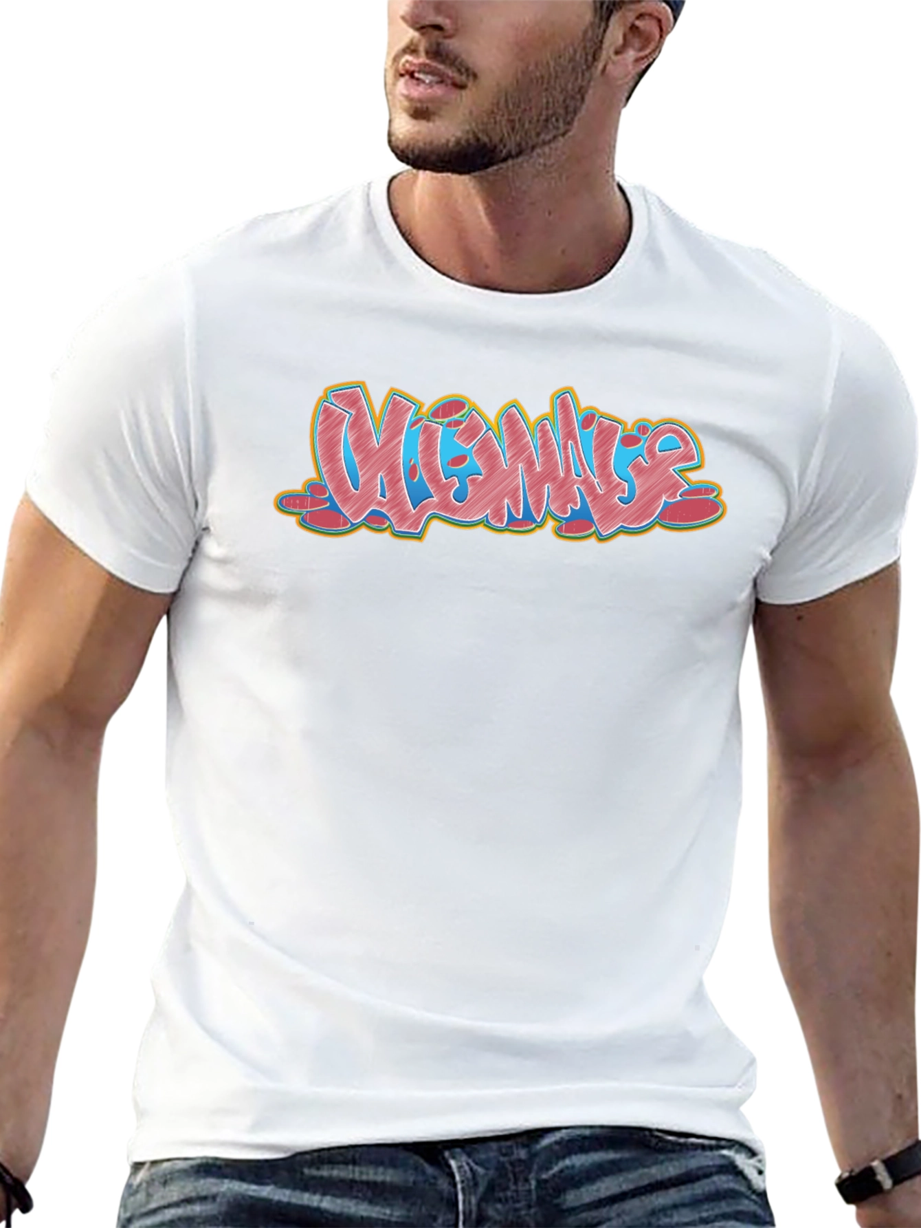 Mens Black Graphic T-Shirt - Vibes Graffiti Design