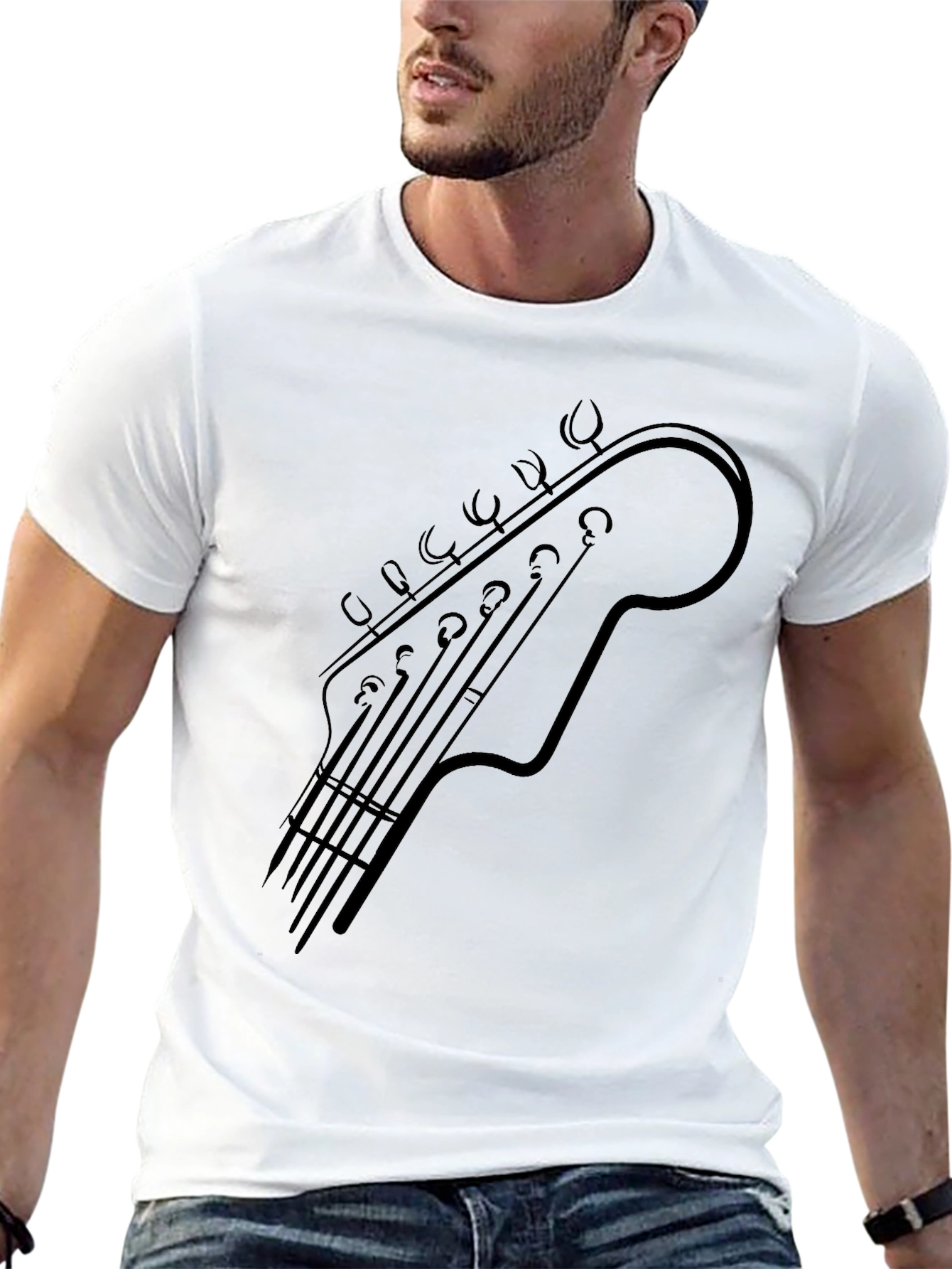 Guitar Headstock Graphic Tee - Musicians Black T-Shirt