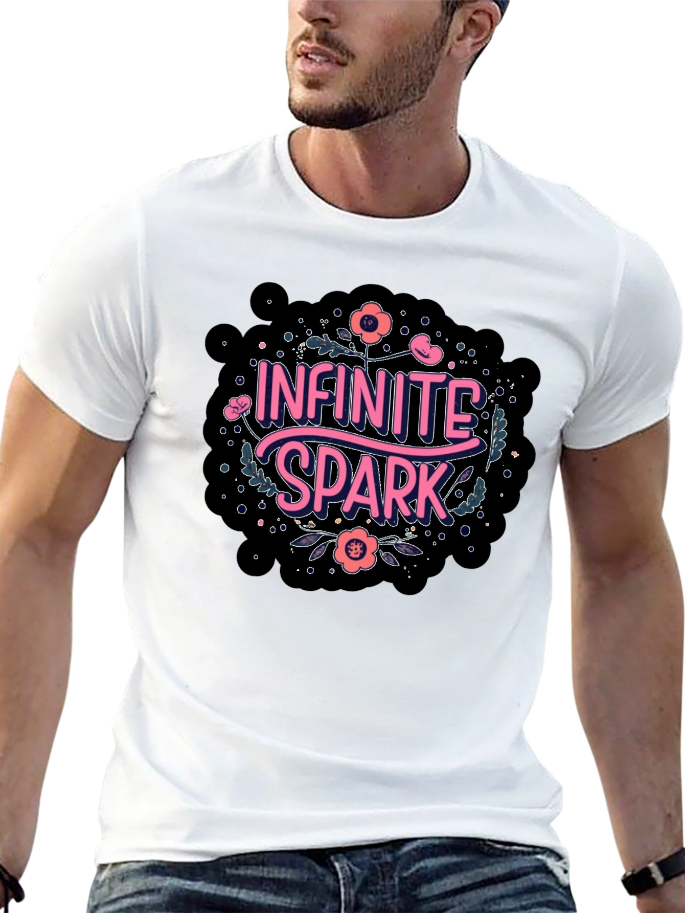 Infinite Spark Graphic Tee - Black Cotton Casual Shirt