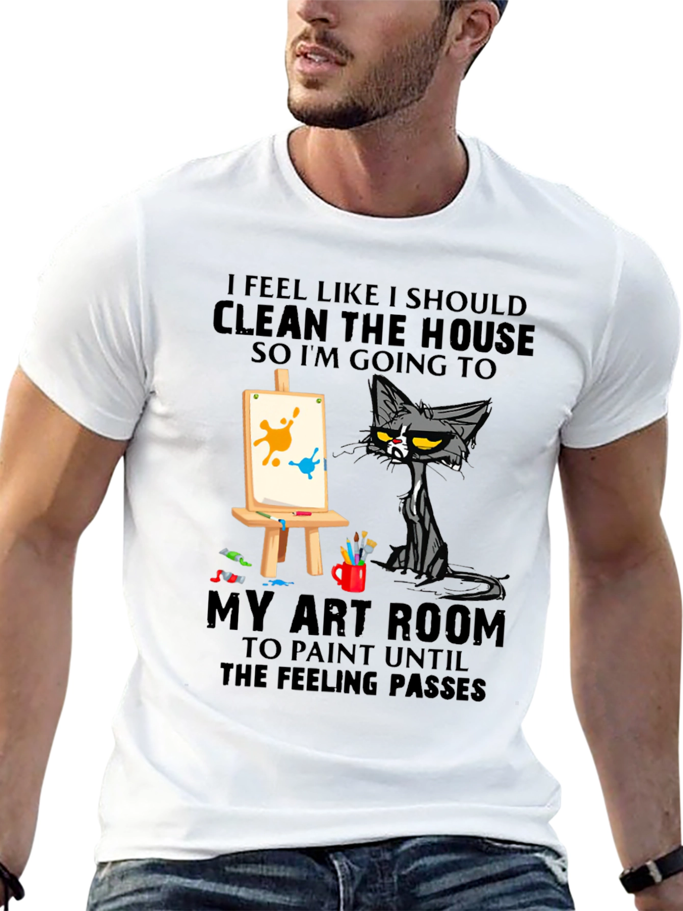 Funny Cat Art Room T-Shirt