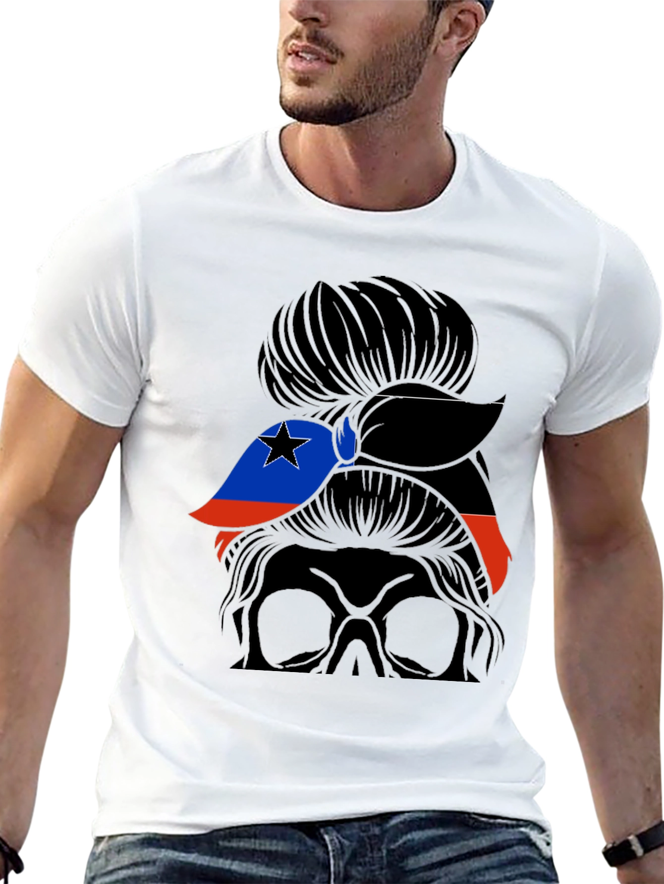 Messy Bun Woman Haiti Flag T-Shirt