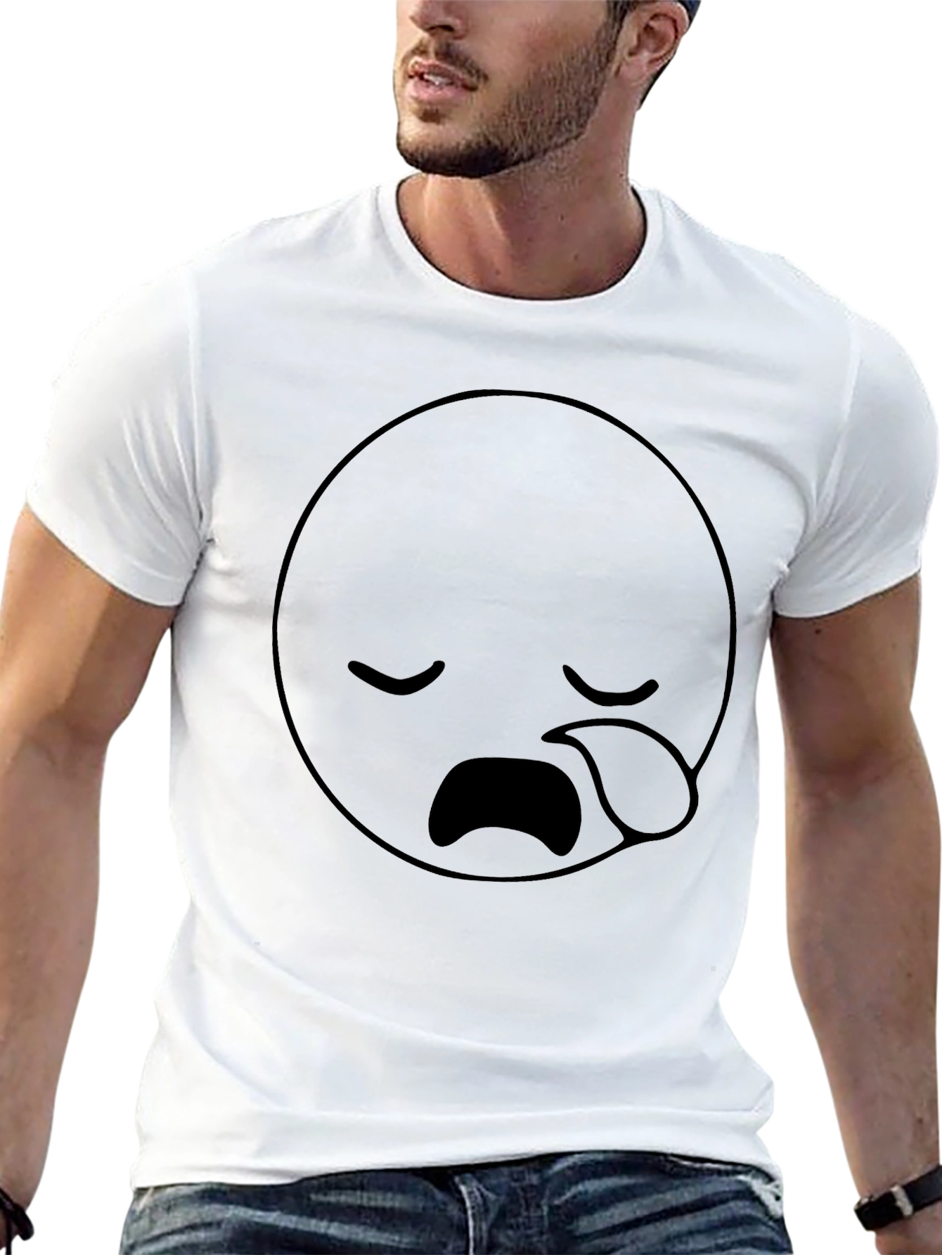 Sad Face Emoji Graphic Black T-Shirt