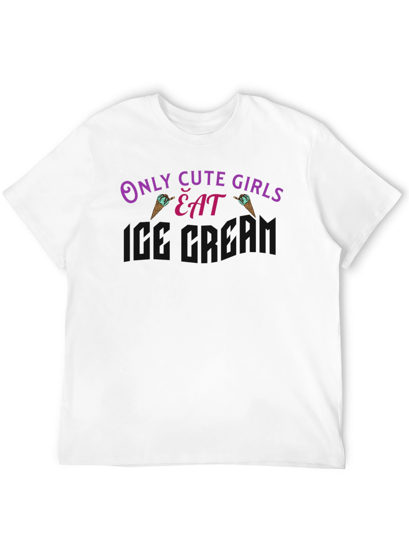Cute Girls Eat Ice Cream Black T-Shirt