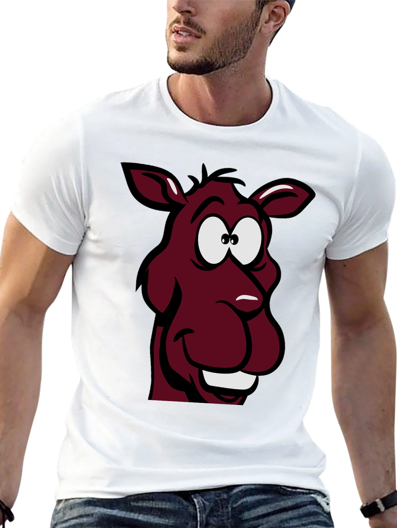 Cartoon Donkey Graphic Tee - Unisex Black T-Shirt