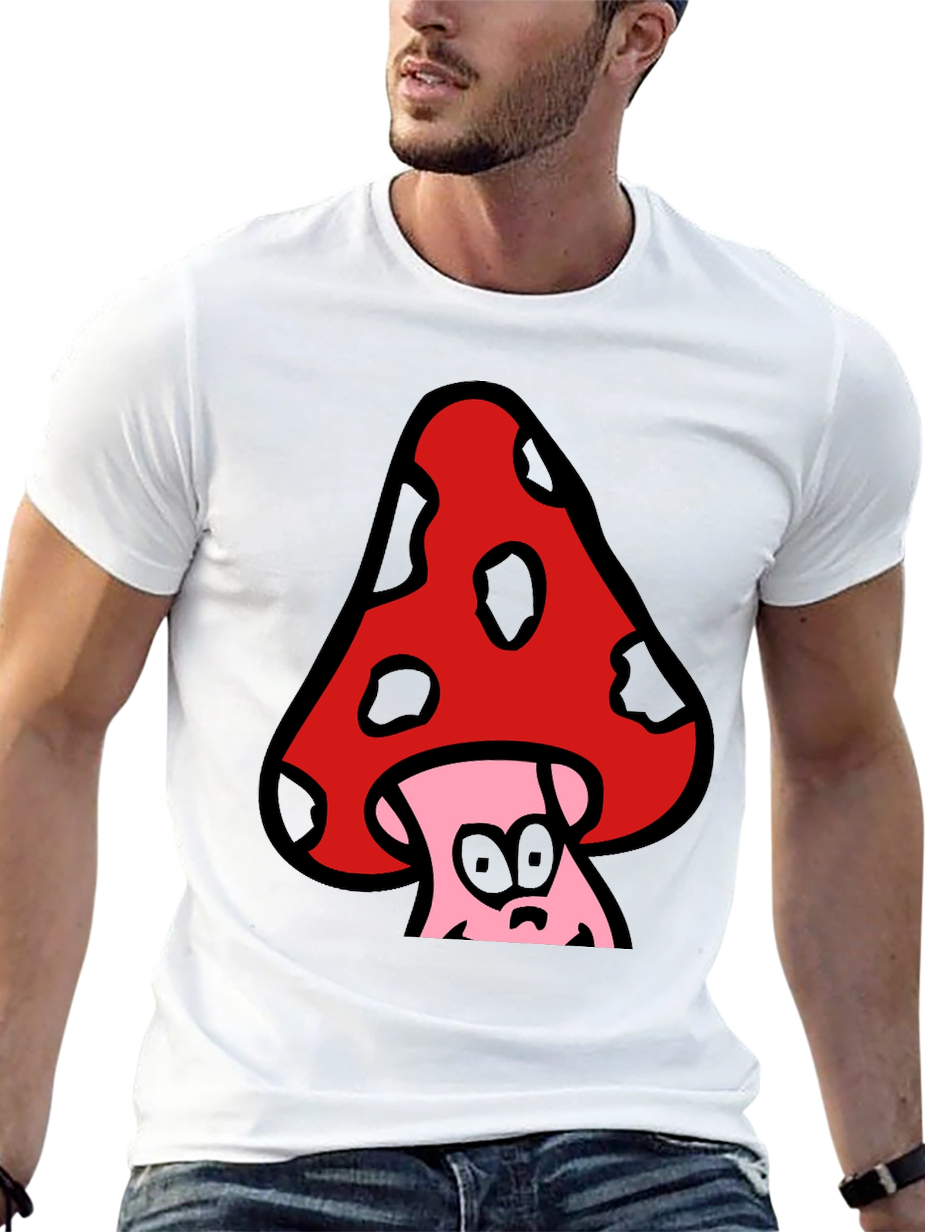Funky Mushroom Graphic Tee - Black Cotton Blend