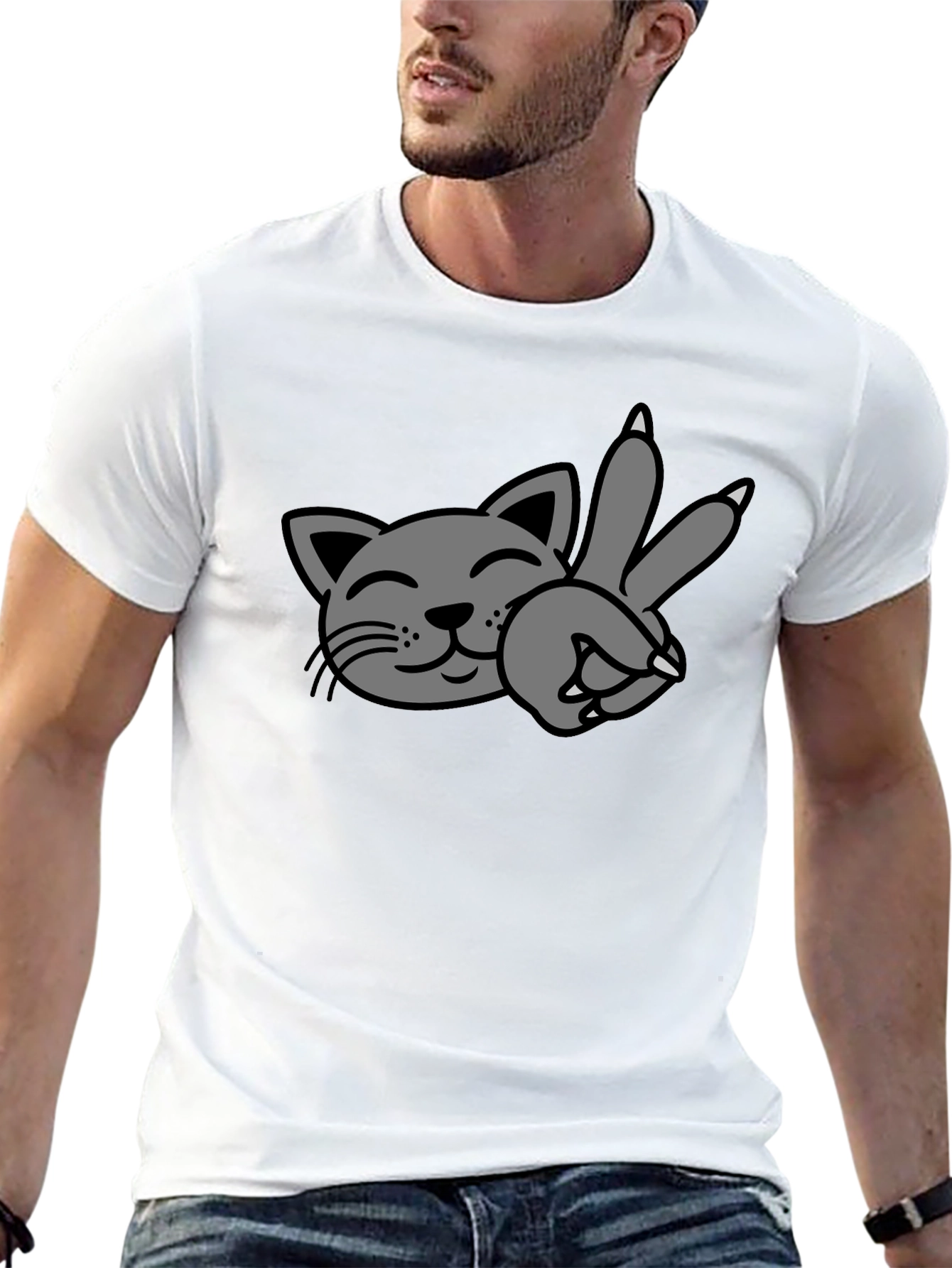 Cool Cat Peace Sign T-Shirt - Black