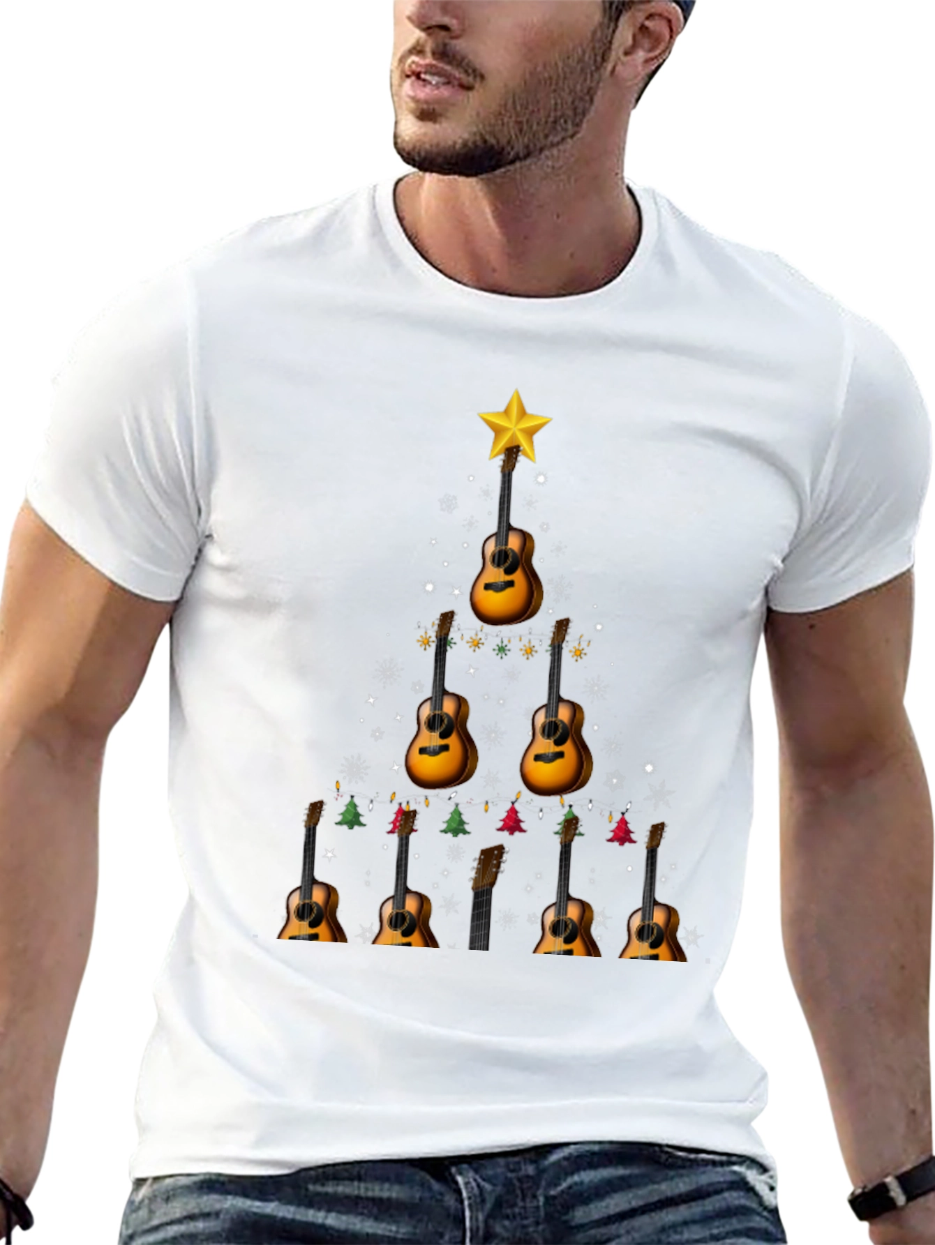 Guitar Christmas Tree Graphic Tee - Musician Holiday Shirt