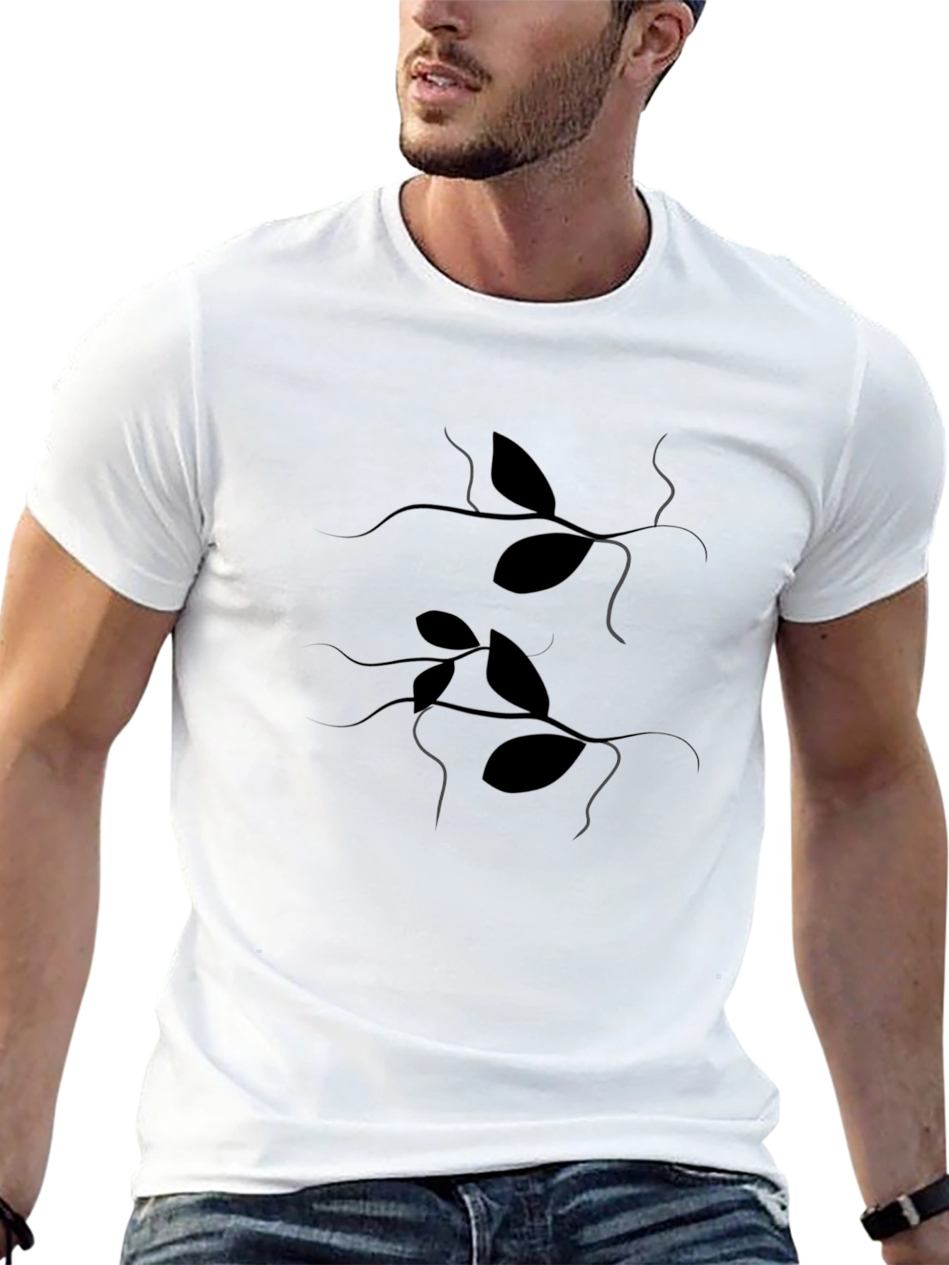Elegant Black T-Shirt with Leaf Design